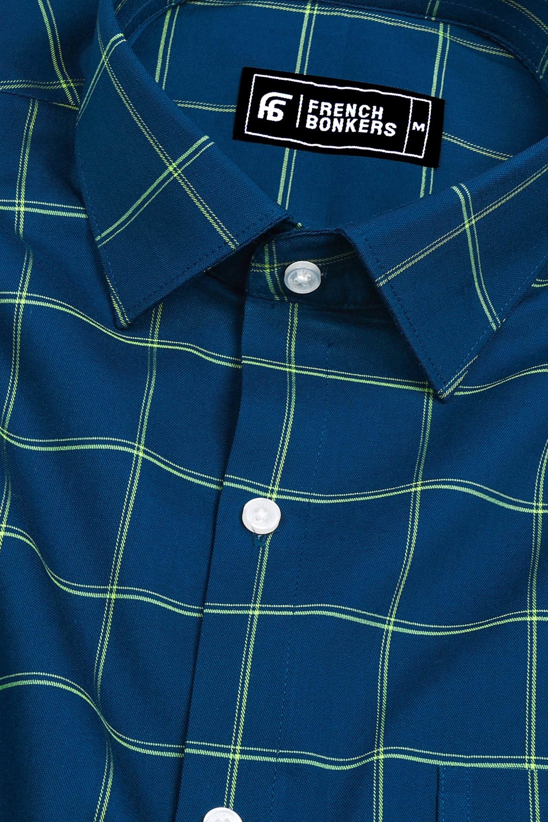 Peacock Blue With yellow Windowpane Check Shirt