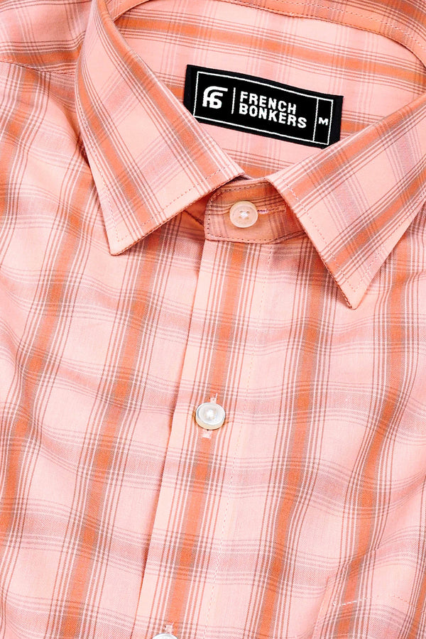 Salmon Pink With Brown Buffalo Check Shirt