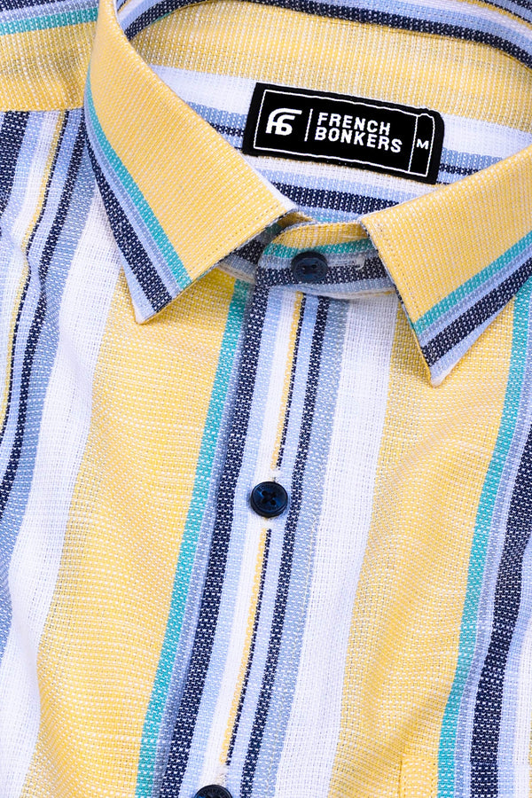 Yellow Multicolor Dobby Stripe Cotton Shirt