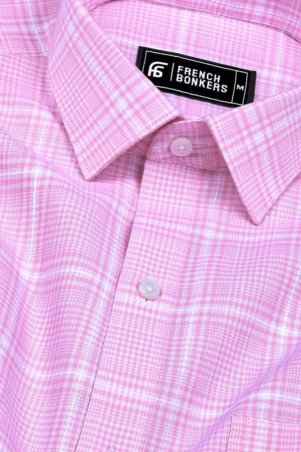 Blush Pink With White Micro Check Shirt