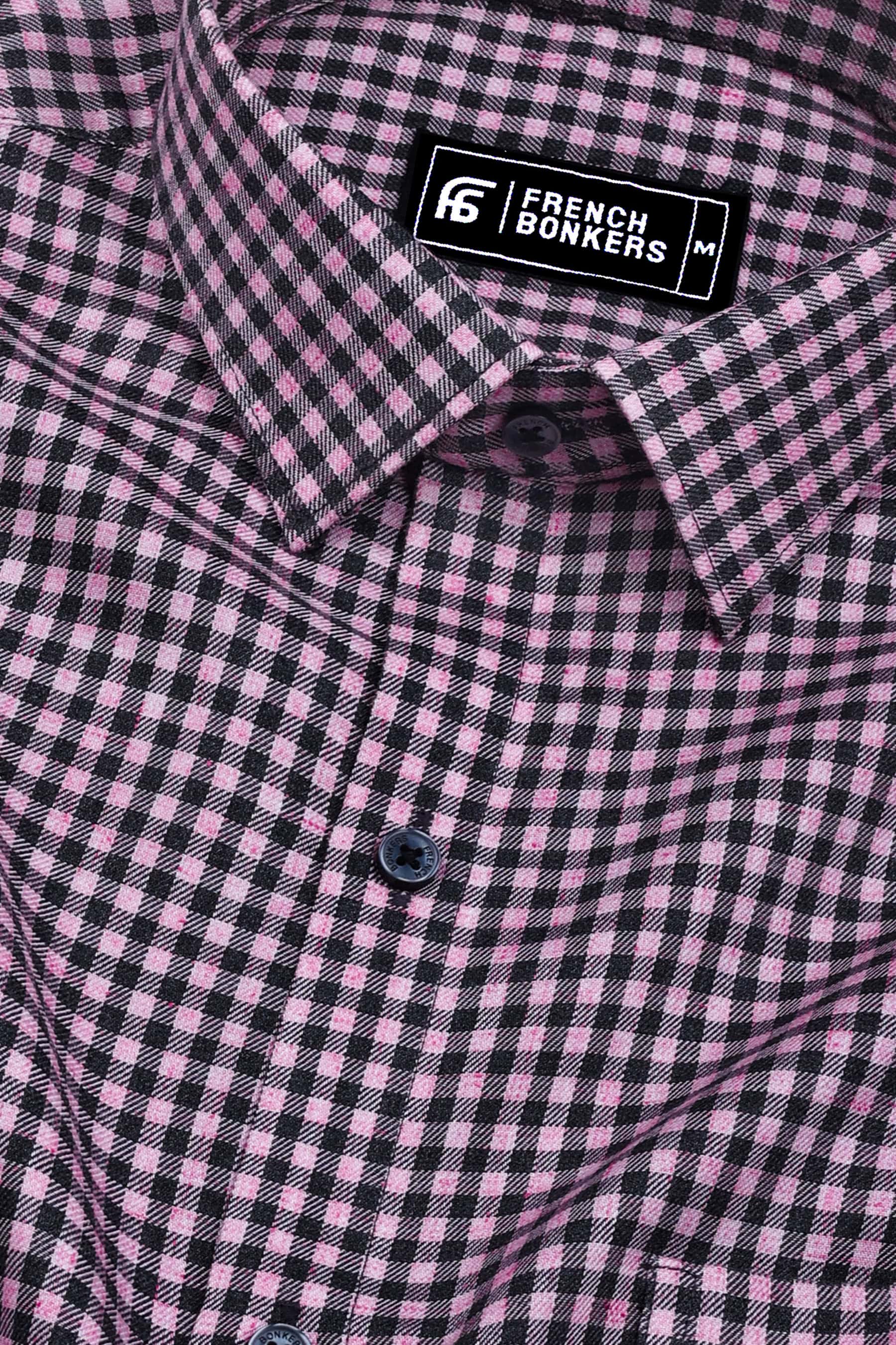 Baby Pink With Black Check Cotton shirt