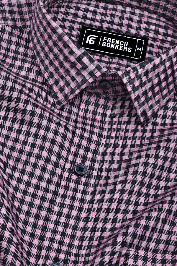 Baby Pink With Black Check Cotton shirt