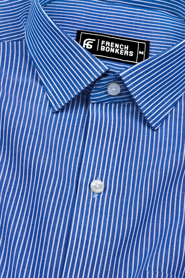 Stone Blue Pencil Stripe Cotton  Shirt