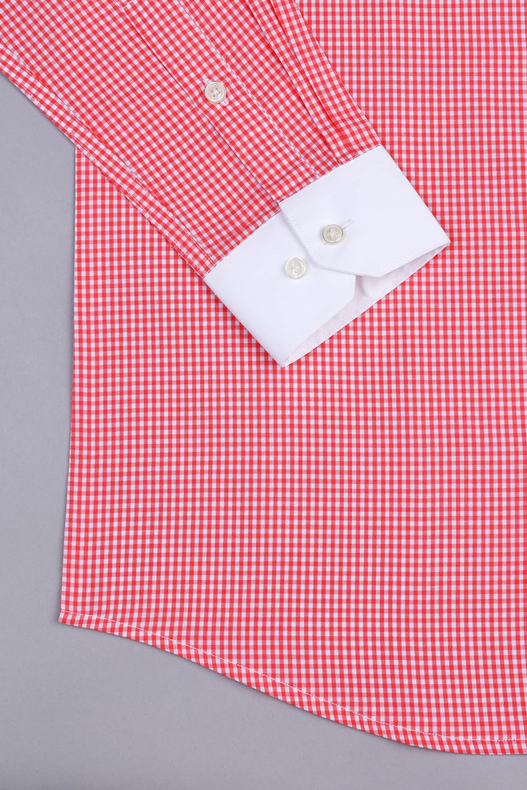 Carrot red with cream white pin check cotton shirt
