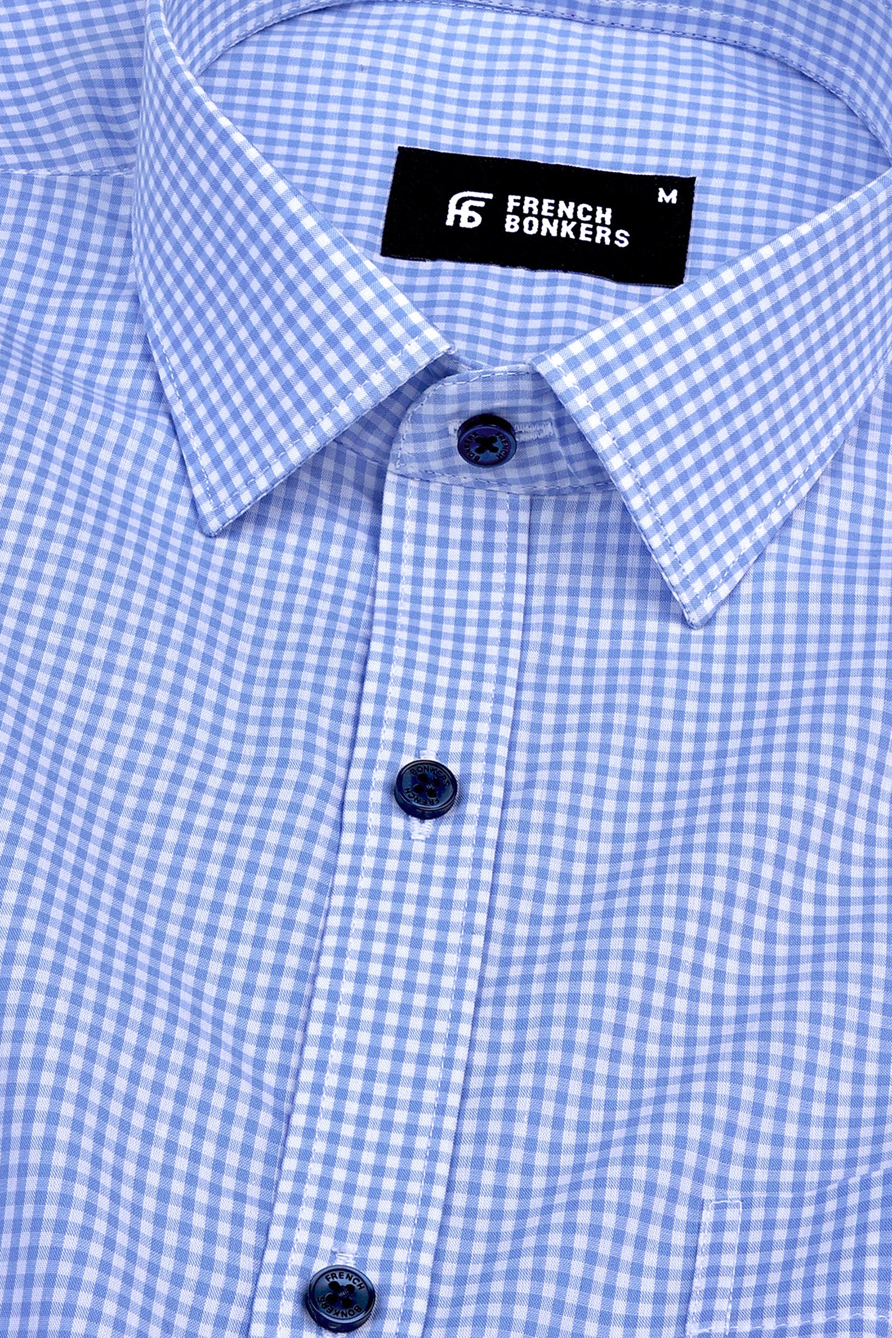 Light sky blue with white pin check  cotton shirt