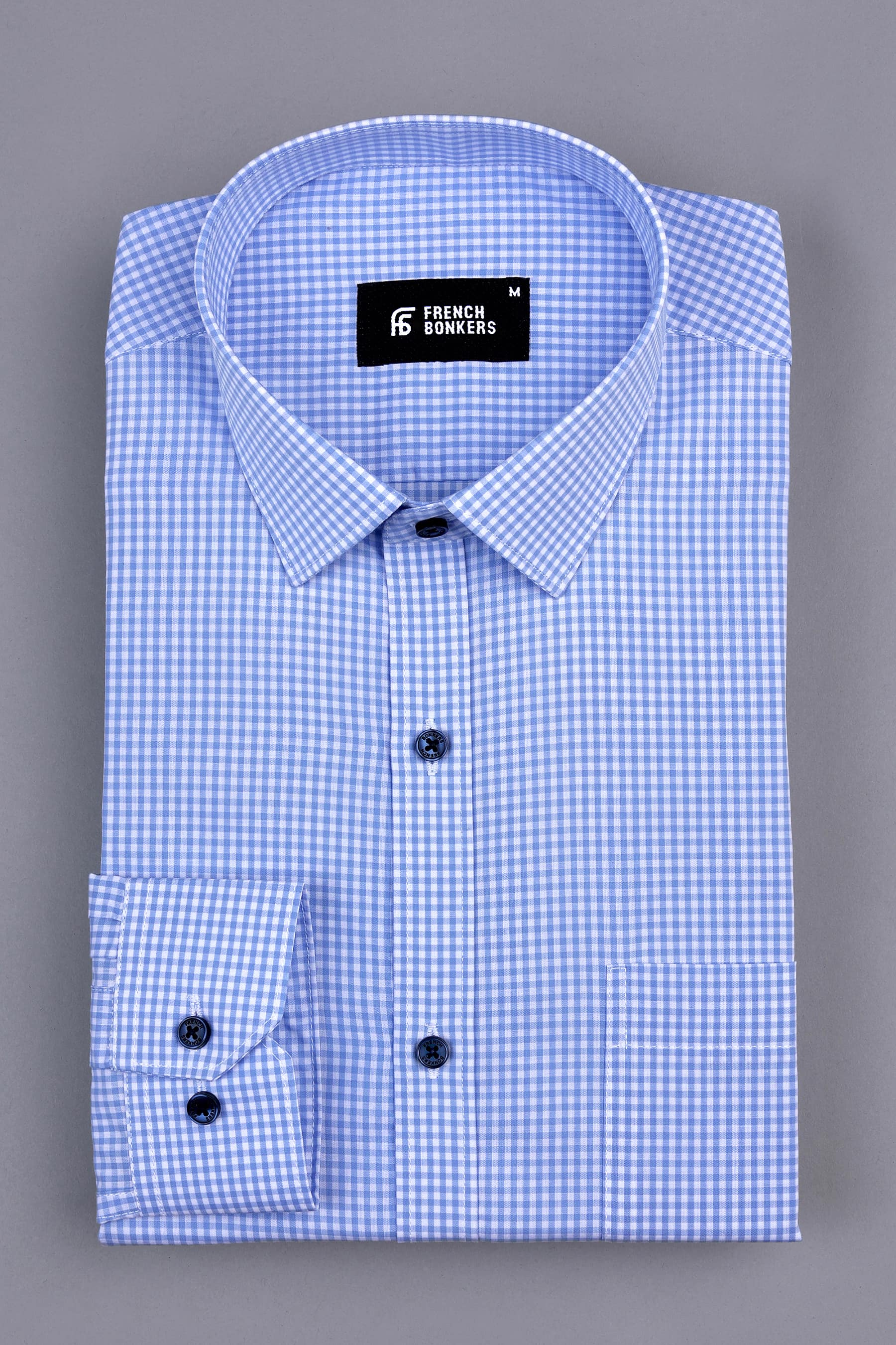 Light sky blue with white pin check  cotton shirt