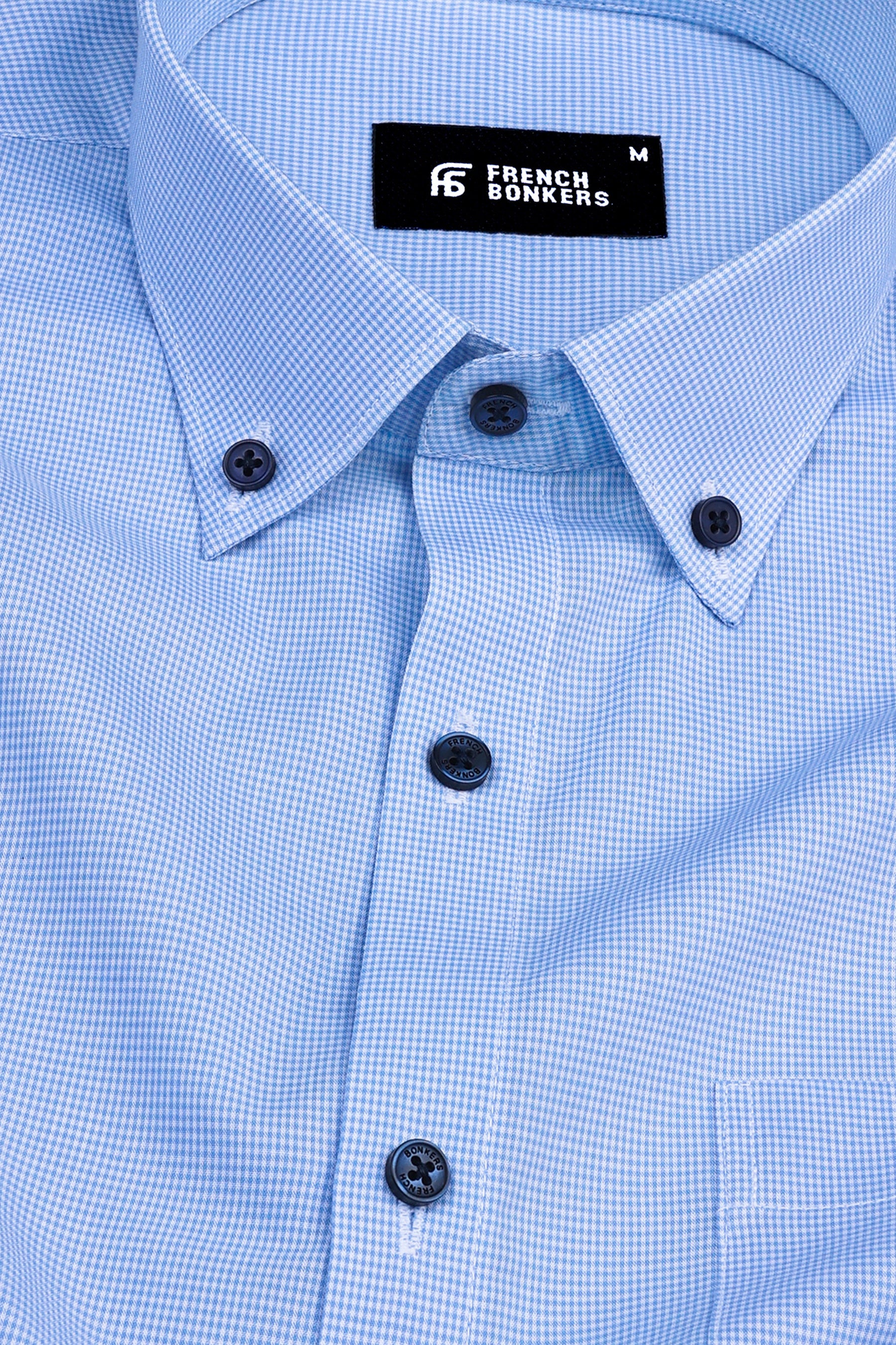 Powder blue with white mini micro check  cotton shirt