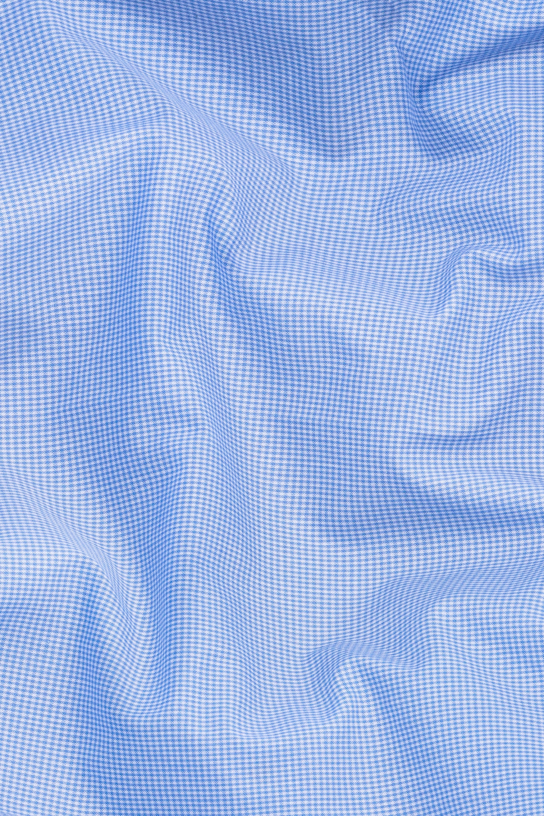 Powder blue with white mini micro check  cotton shirt