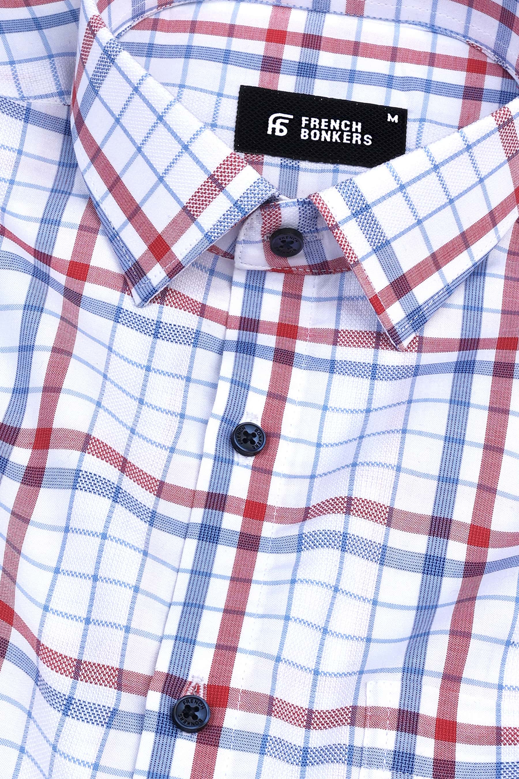 Unique white with red and blue line cotton check shirt