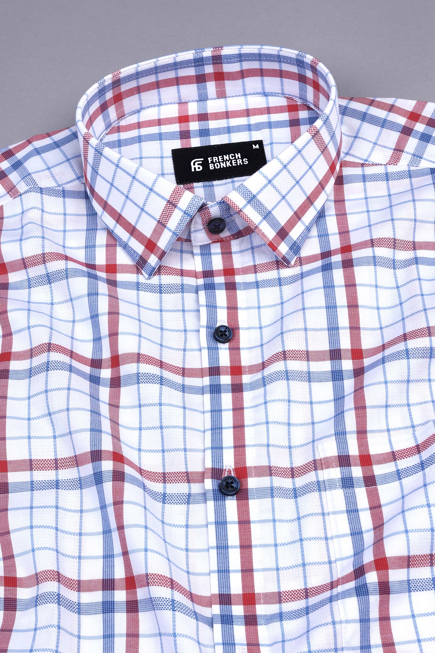 Unique white with red and blue line cotton check shirt