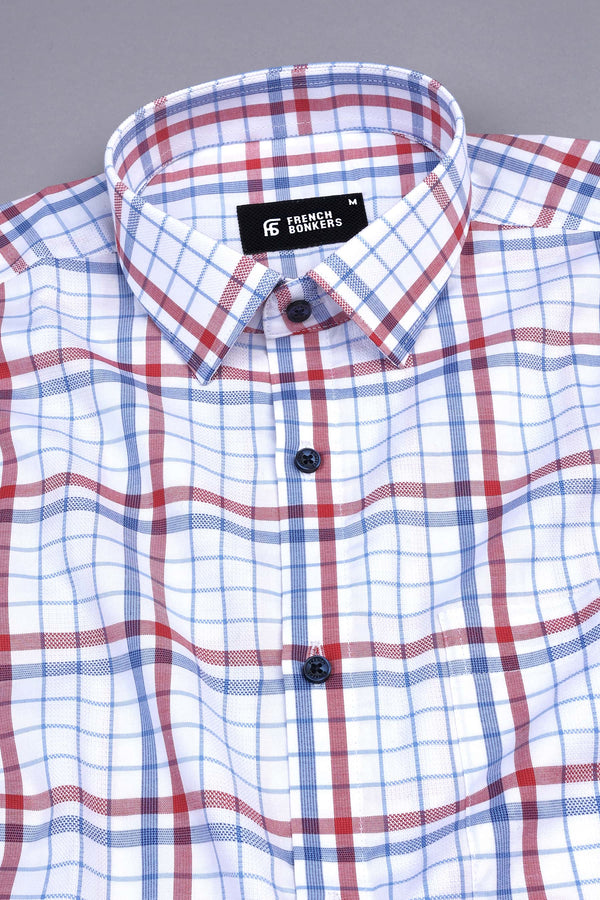 Unique white with red and blue line cotton check shirt