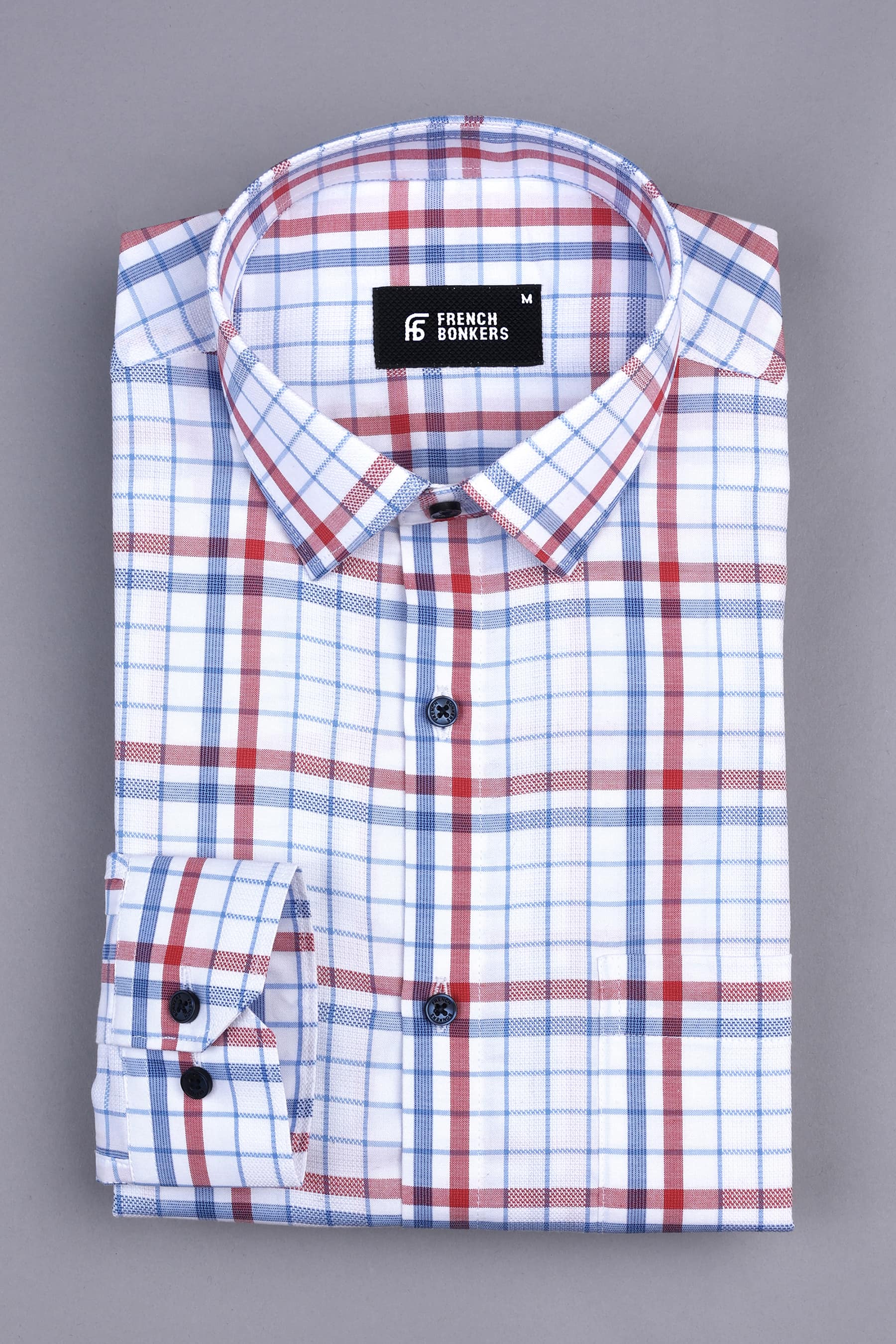 Unique white with red and blue line cotton check shirt