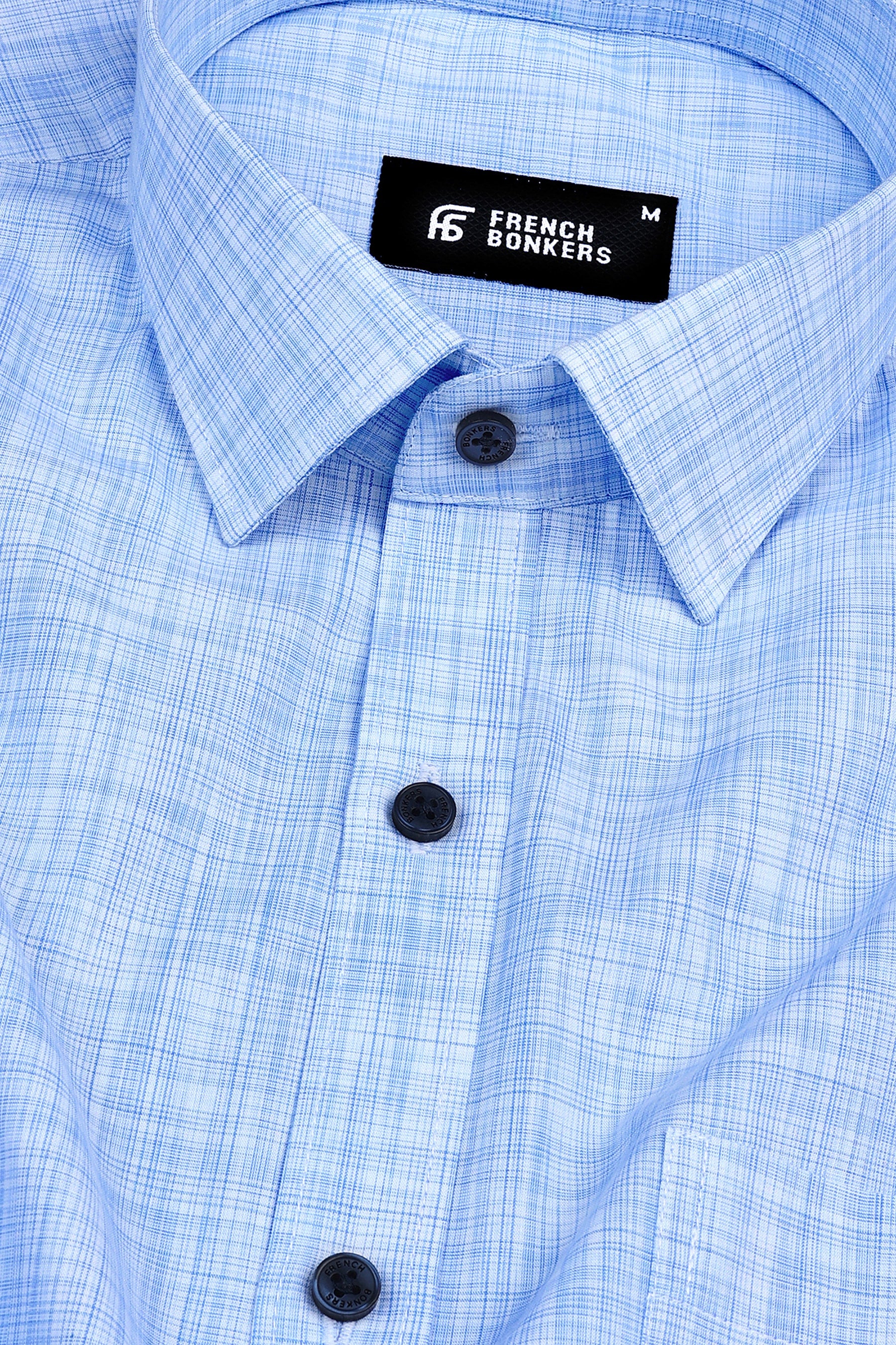 Rice white with blue rendom line check cotton shirt