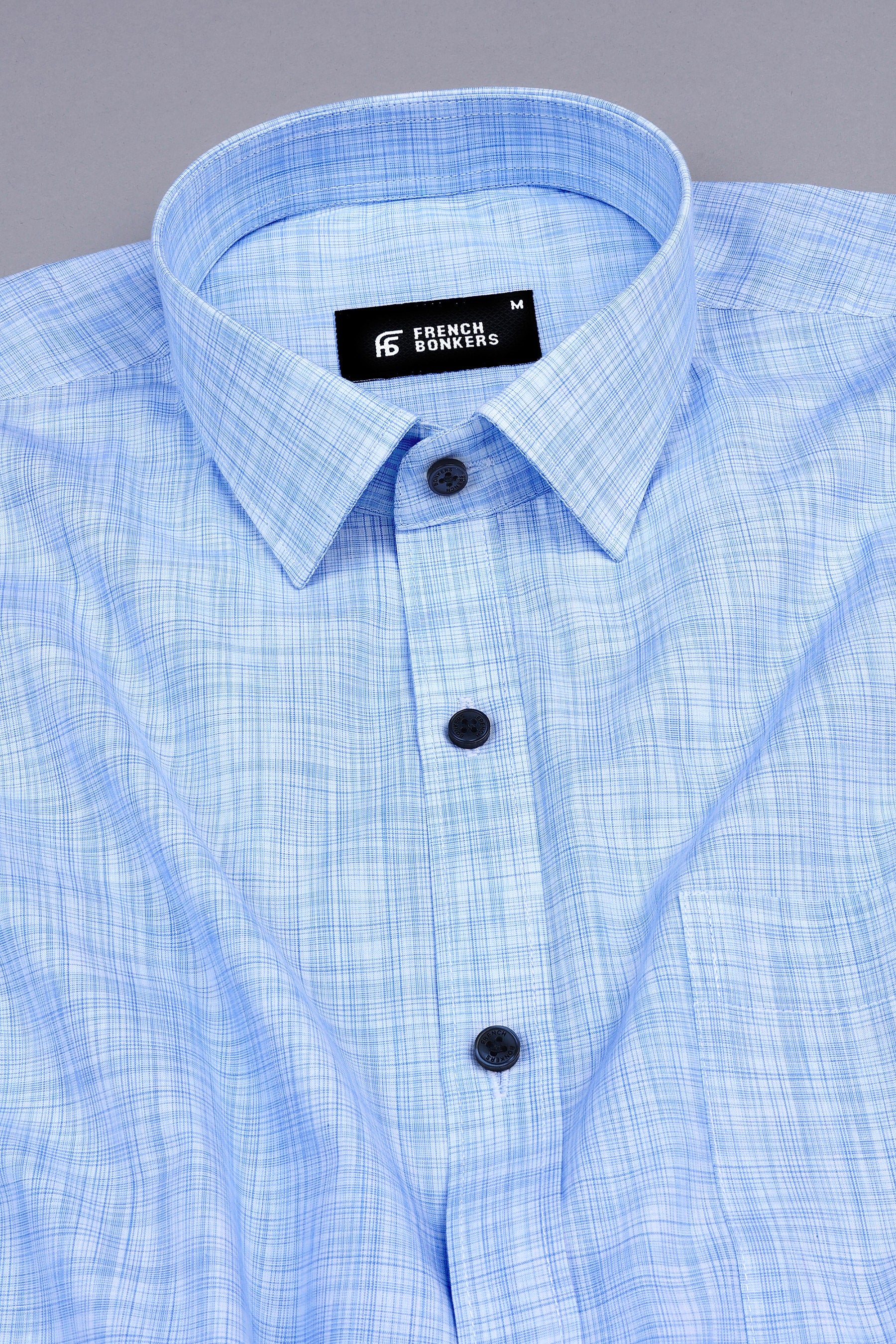 Rice white with blue rendom line check cotton shirt