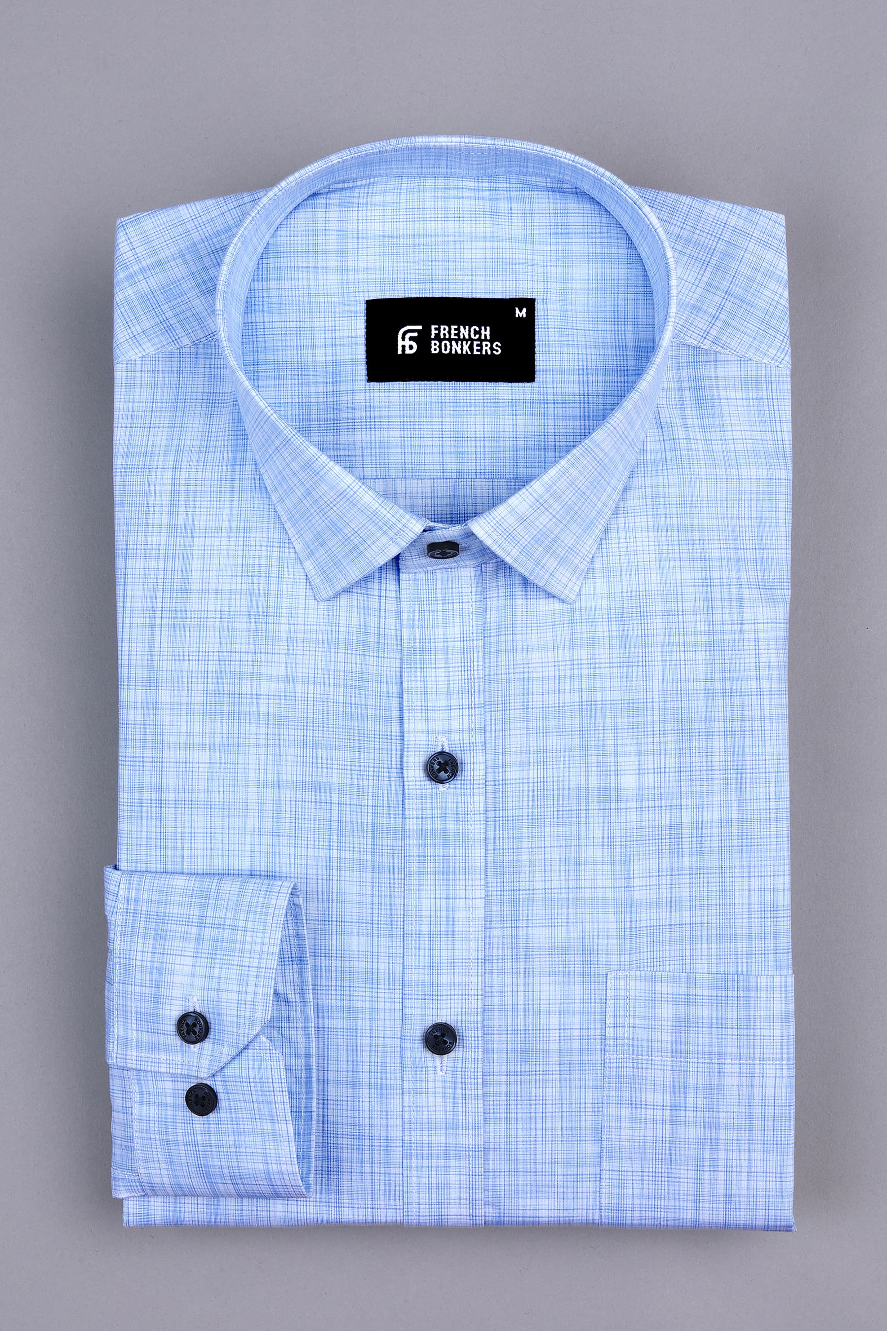 Rice white with blue rendom line check cotton shirt