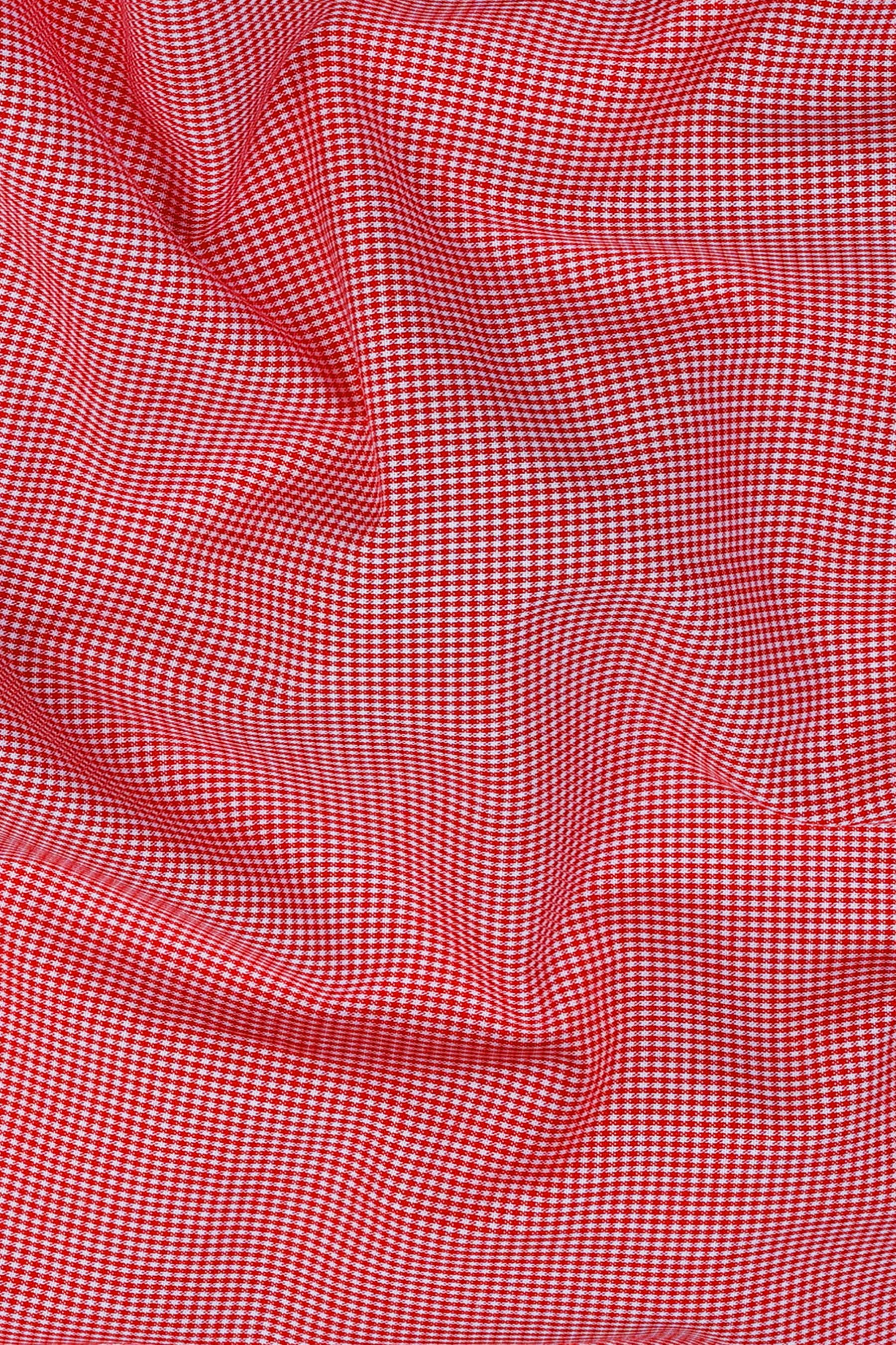 Valvety red with white mini micro check  cotton shirt