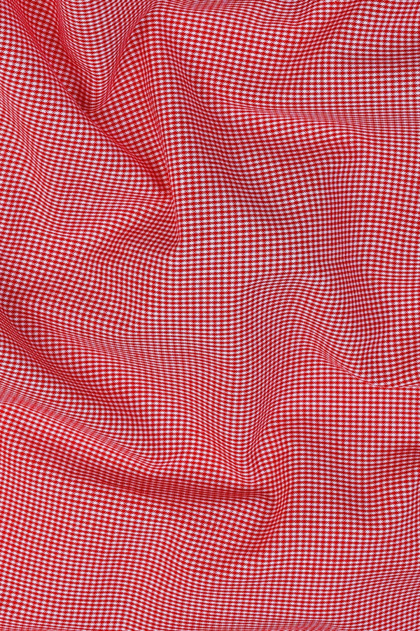 Valvety red with white mini micro check  cotton shirt
