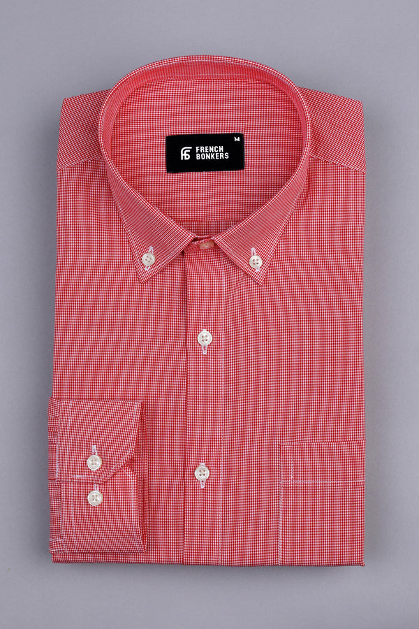 Valvety red with white mini micro check  cotton shirt