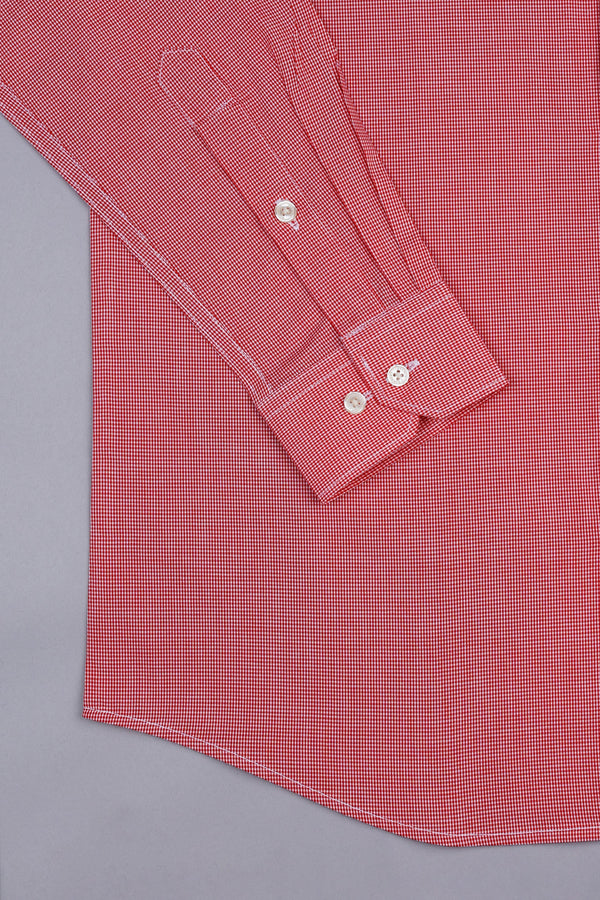 Valvety red with white mini micro check  cotton shirt