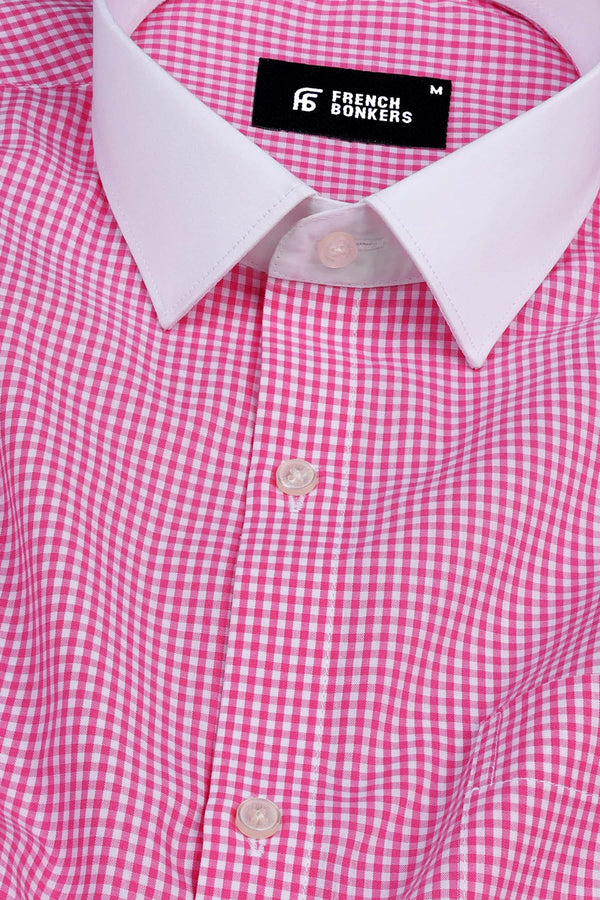 Barbie pink with white pin check  cotton shirt