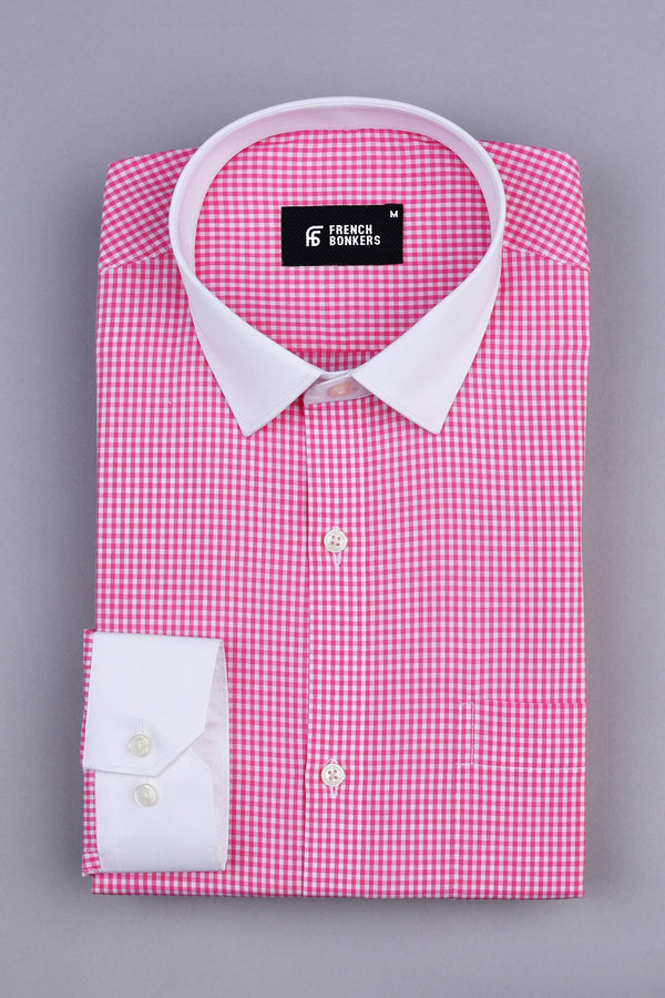 Barbie pink with white pin check  cotton shirt