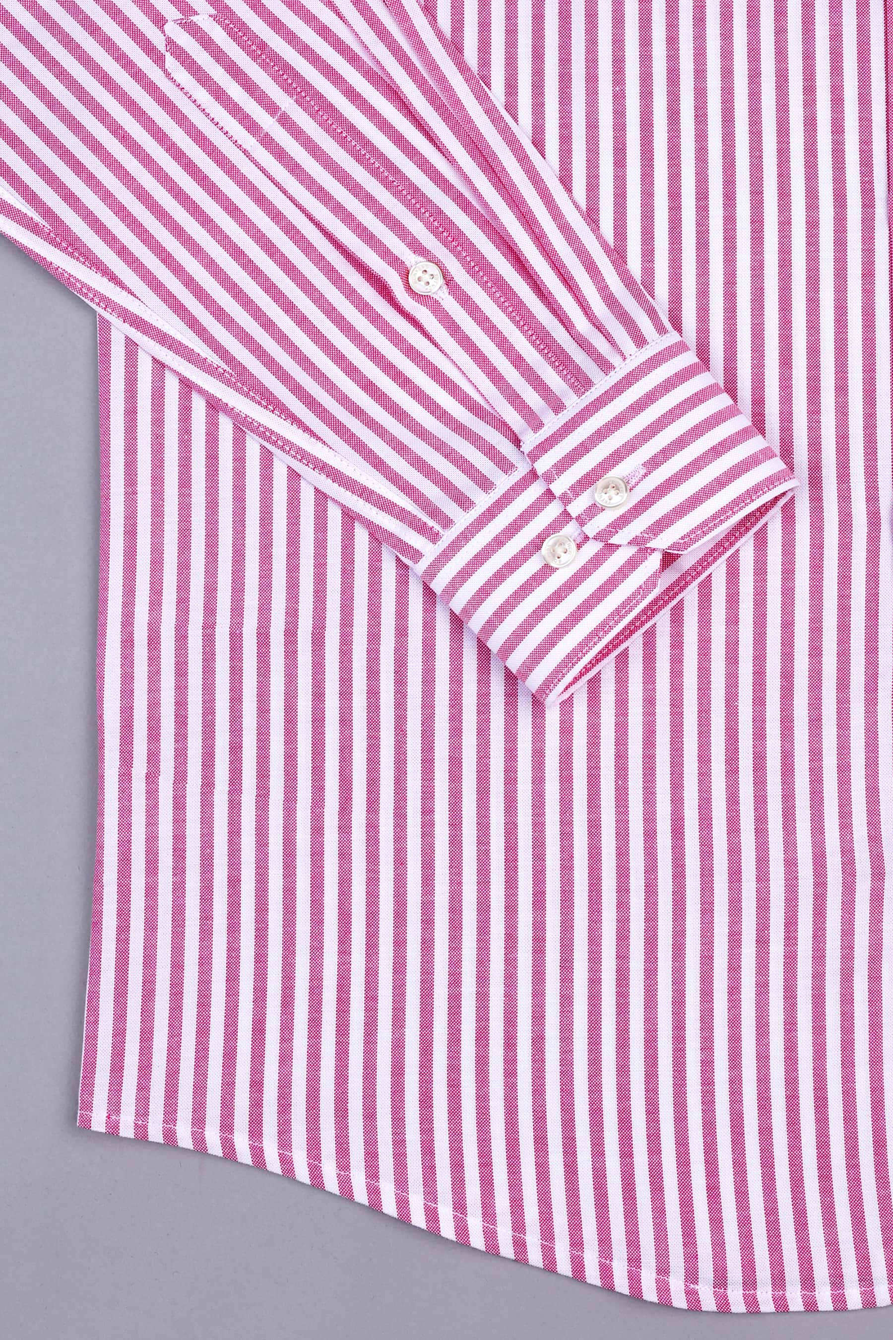 Bubblegum pink with white oxford bengal stripe shirt