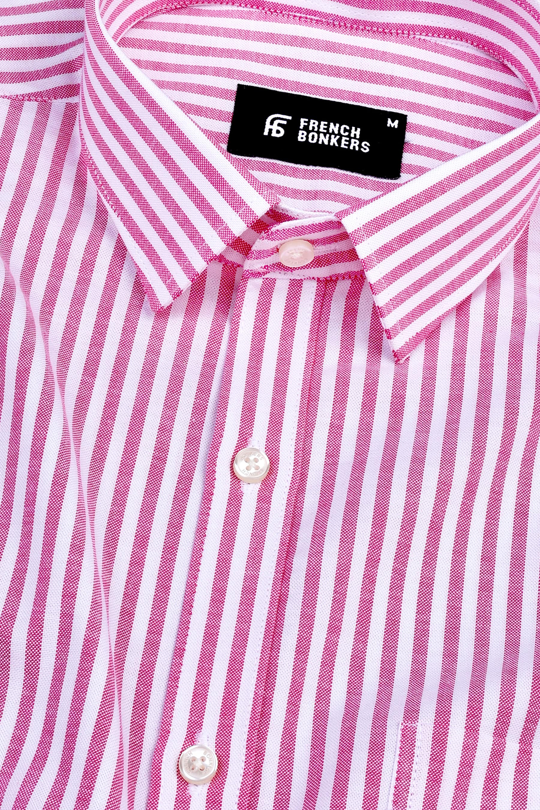 Bubblegum pink with white oxford bengal stripe shirt