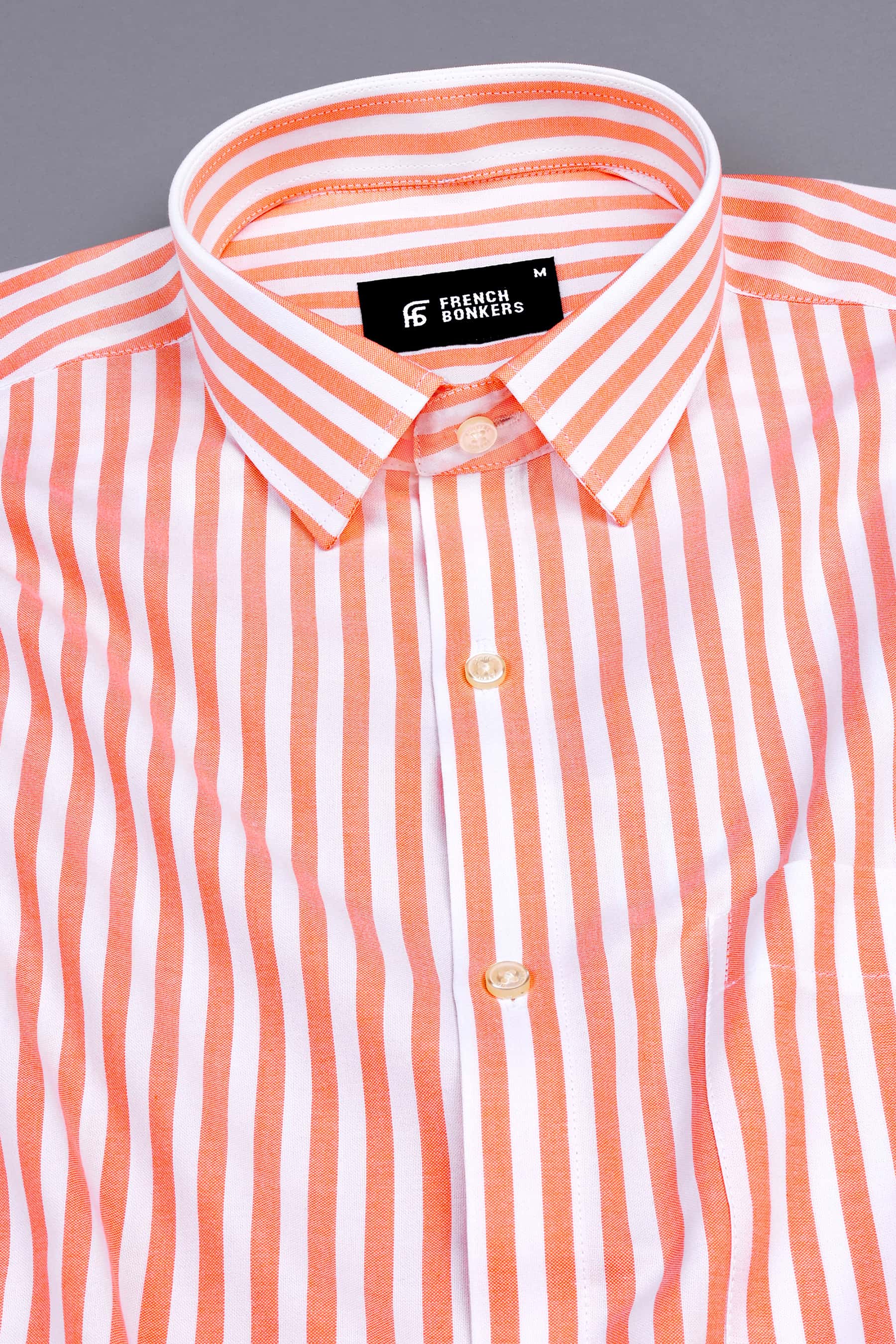 Cantaloupe orange with white oxford bengal stripe shirt