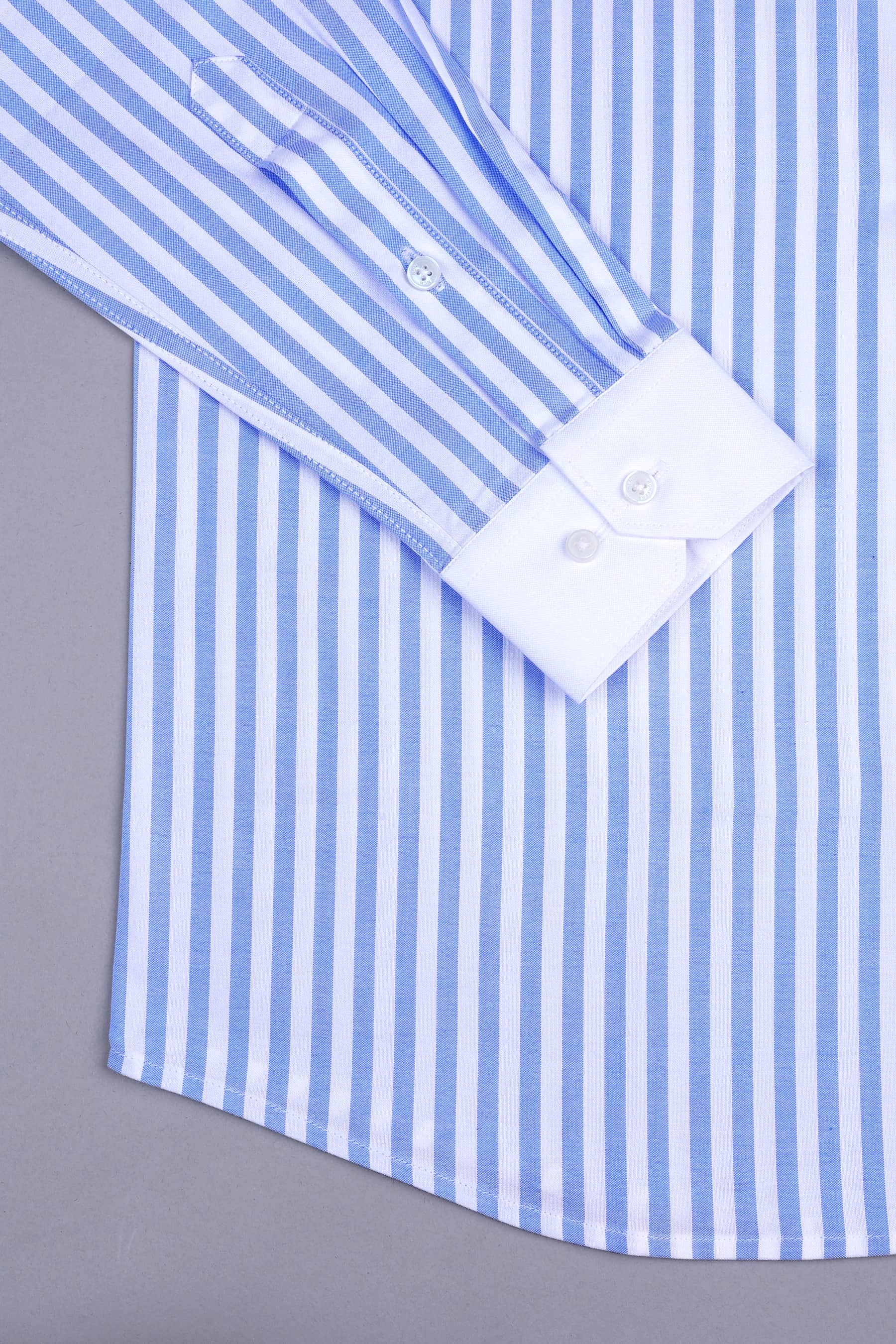Cornflower blue with white oxford bengal stripe shirt