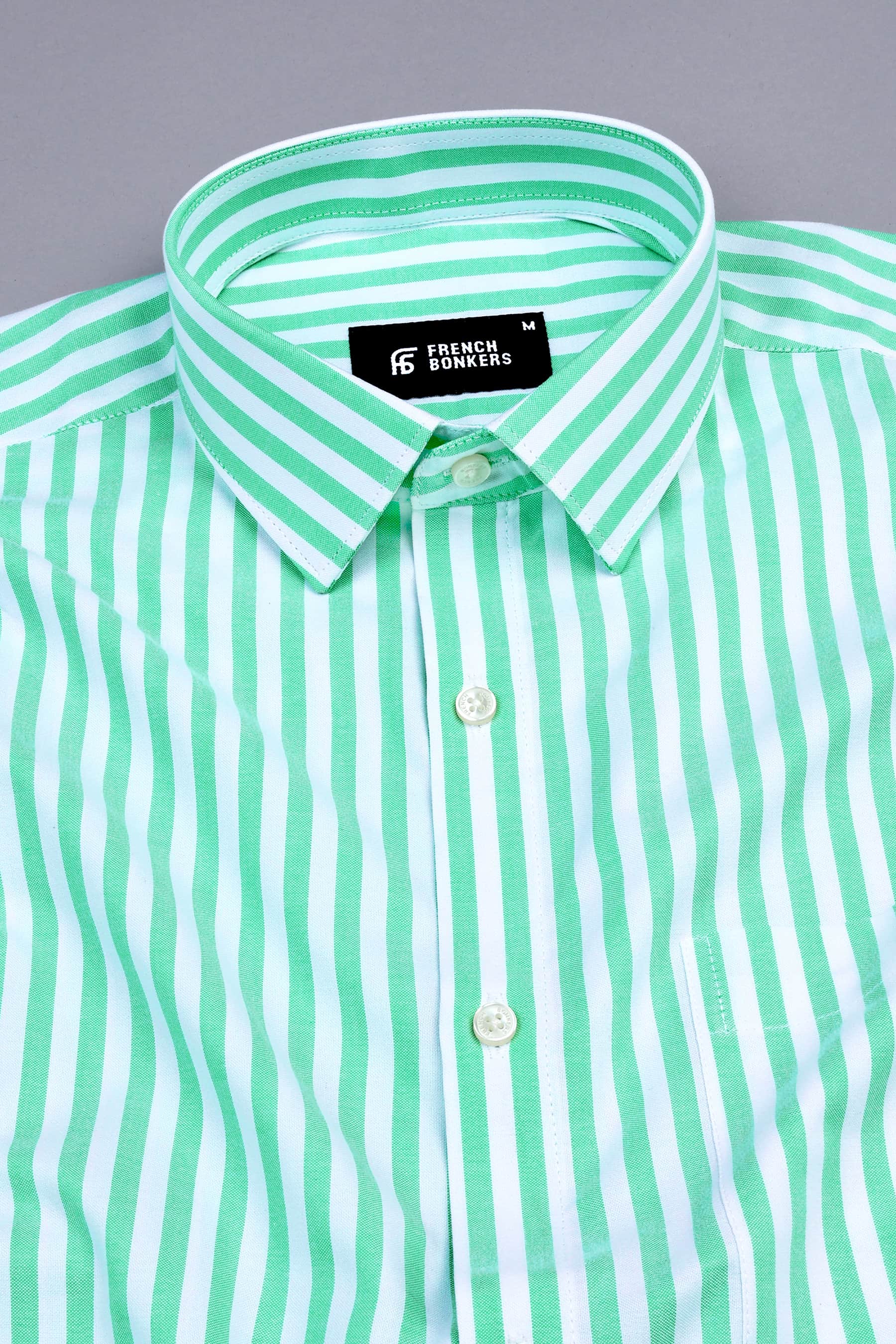 Mint green with white oxford bengal stripe shirt