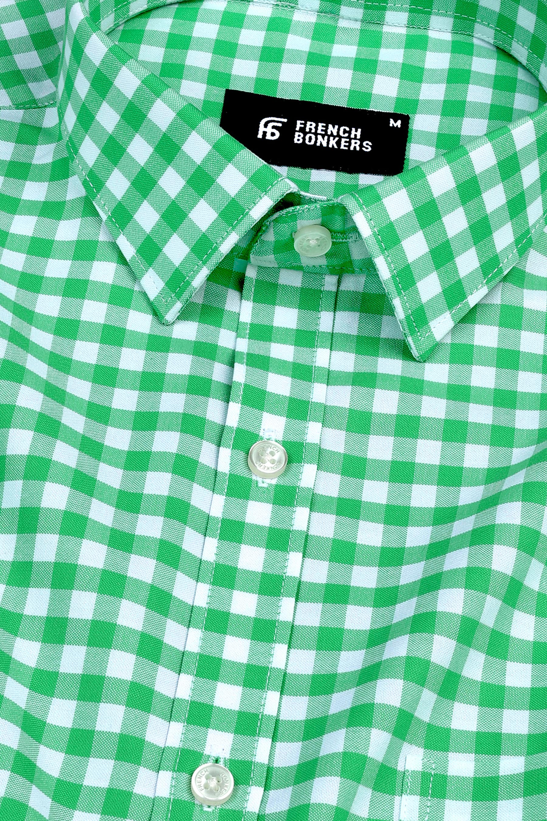 Seafoam green with white oxford gingham check shirt