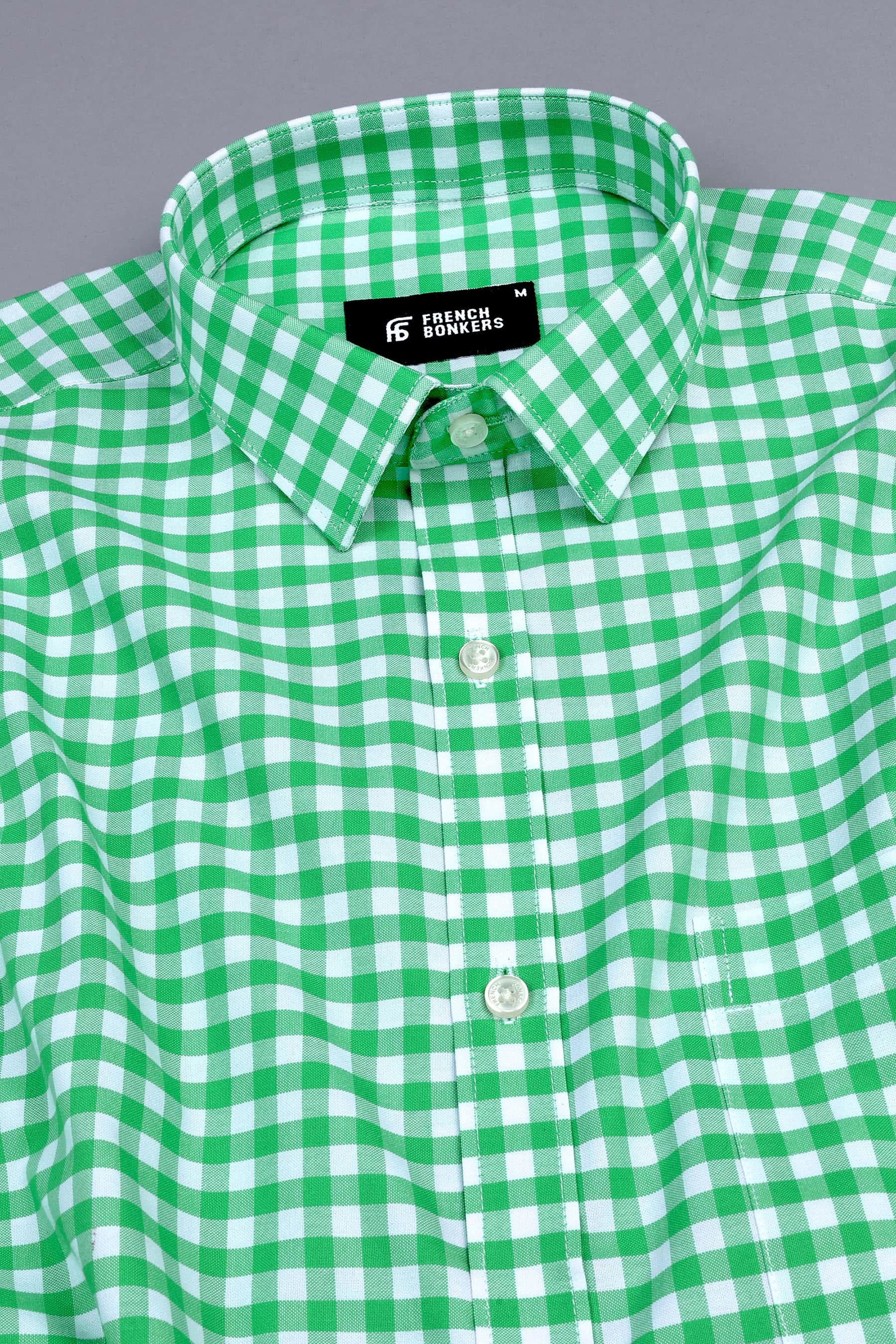 Seafoam green with white oxford gingham check shirt