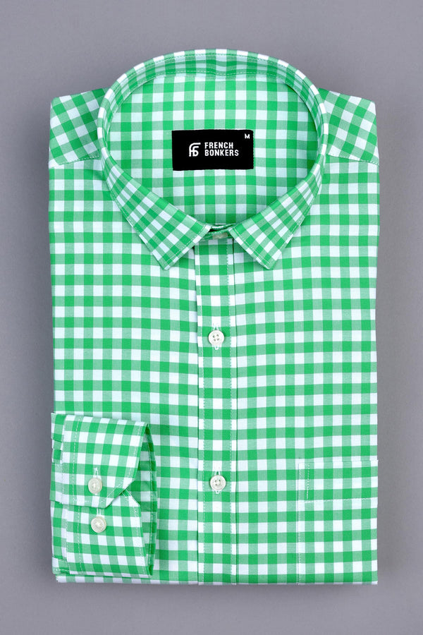 Seafoam green with white oxford gingham check shirt
