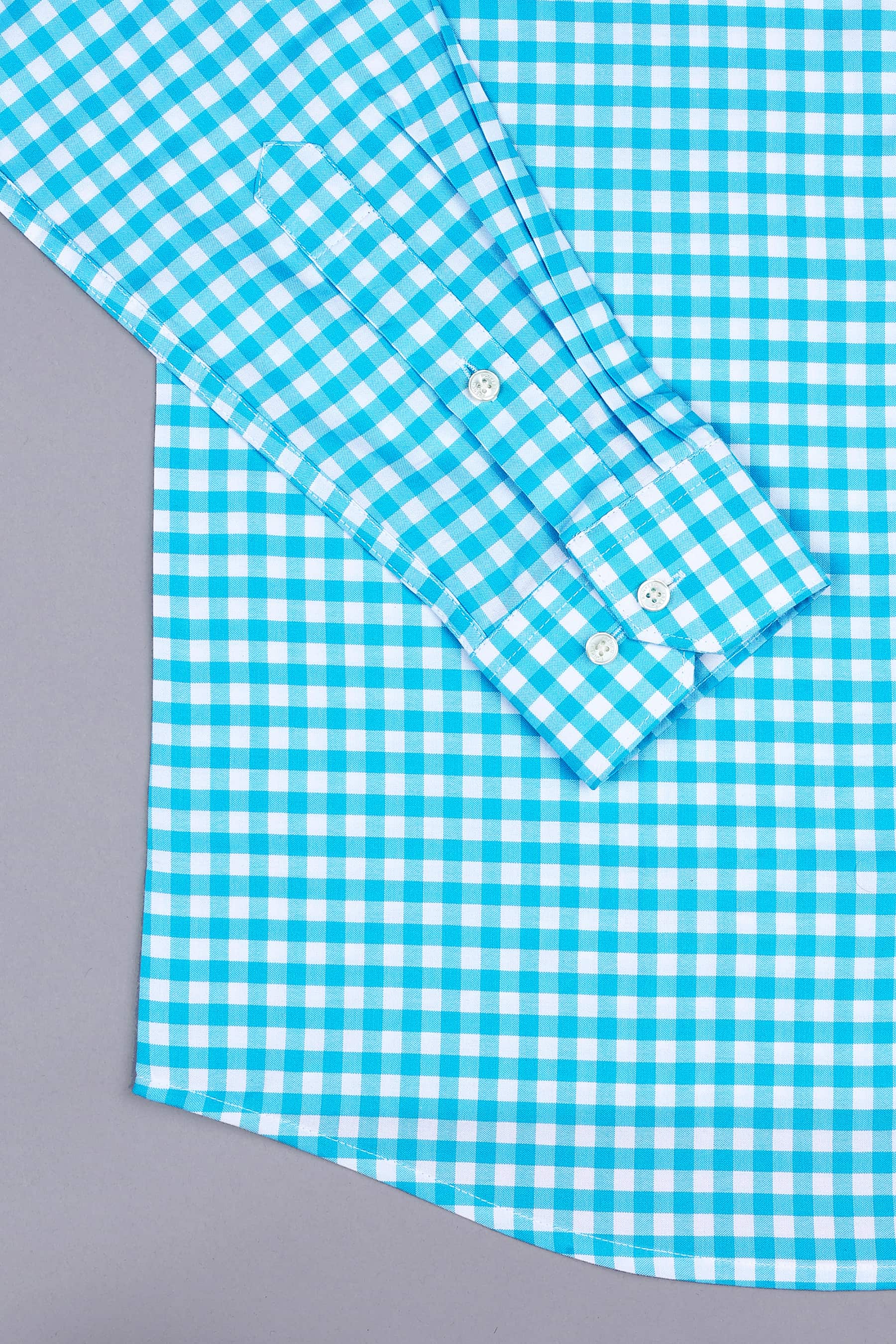 Vivid skyblue with white oxford gingham check shirt