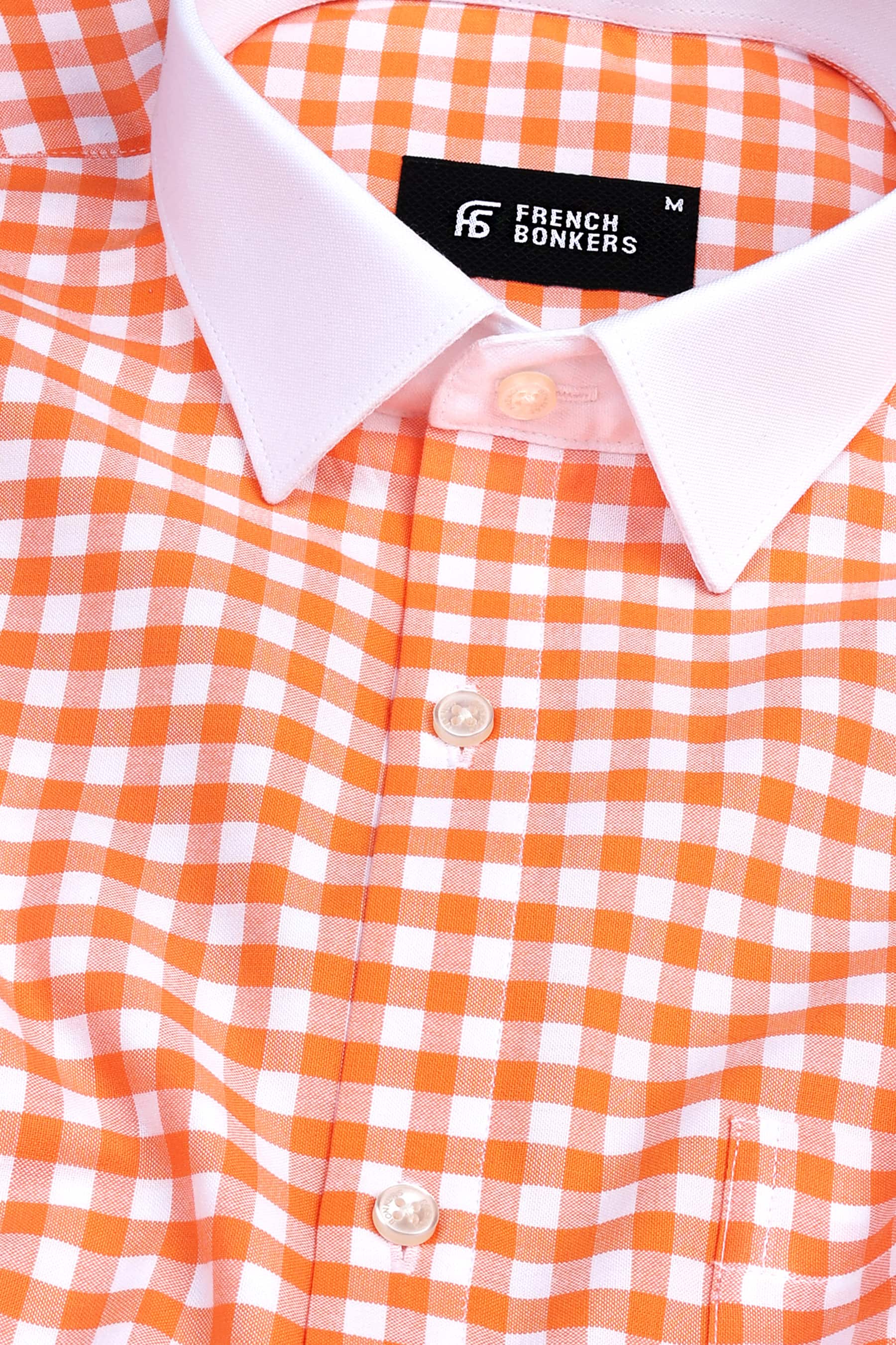 Pumpkin orange with white oxford gingham check shirt