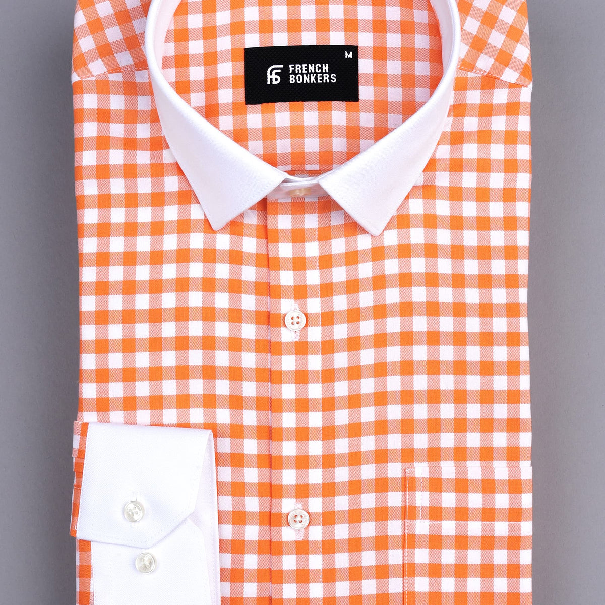 Pumpkin orange with white oxford gingham check shirt