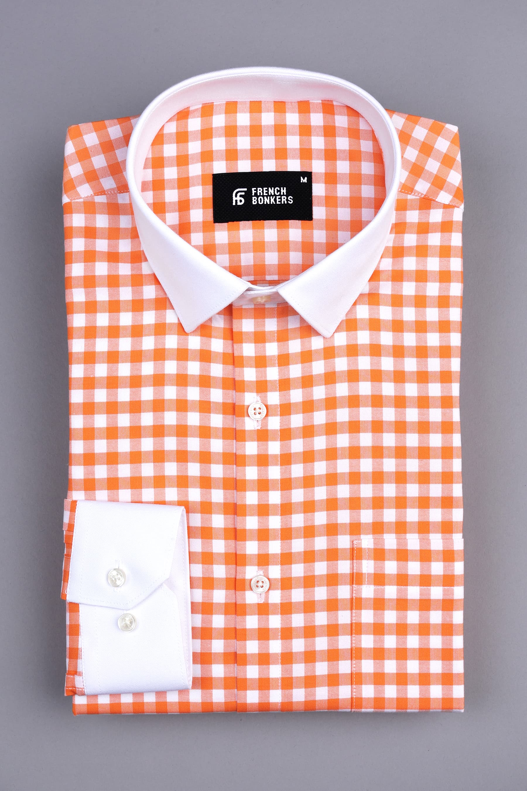 Pumpkin orange with white oxford gingham check shirt