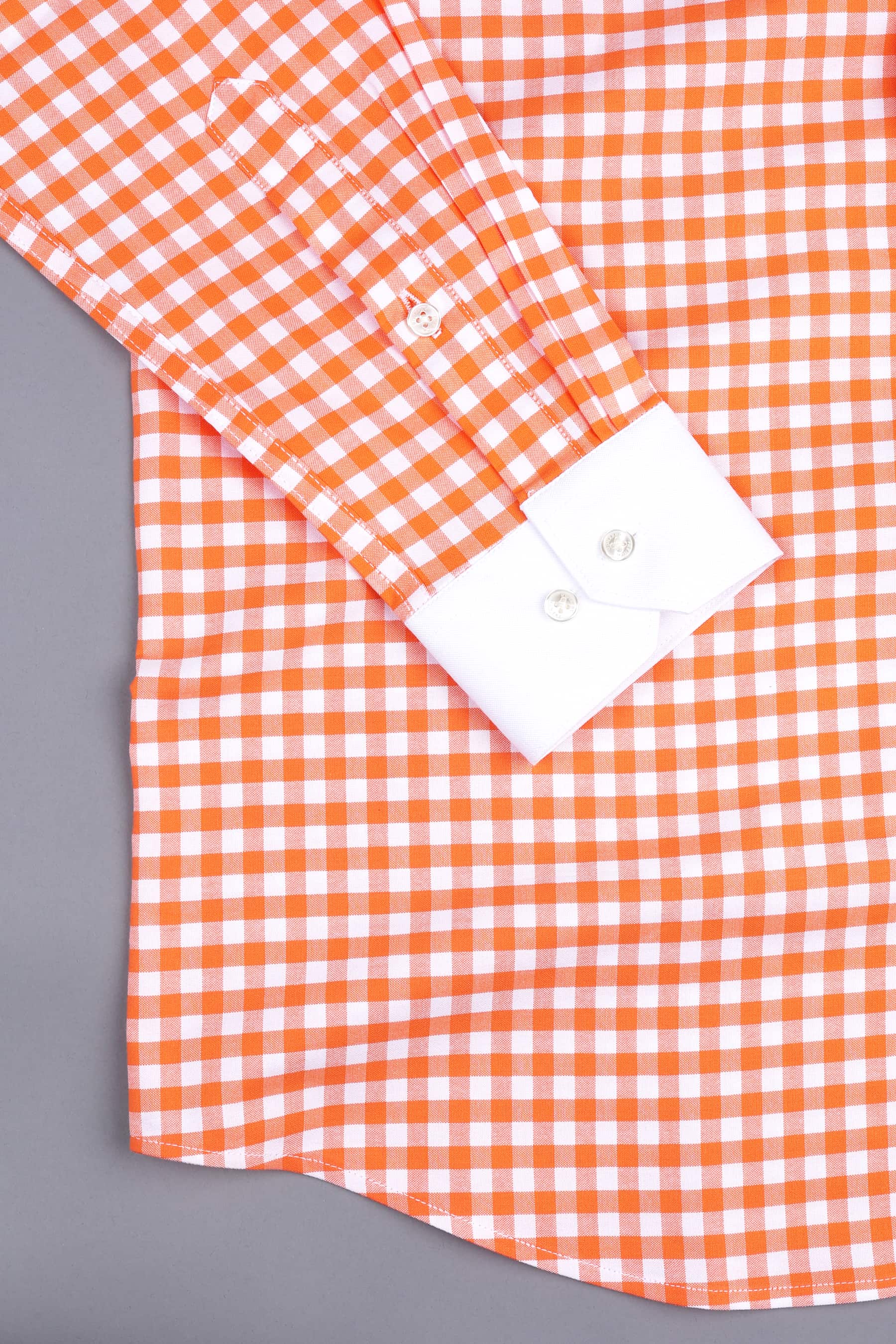 Pumpkin orange with white oxford gingham check shirt