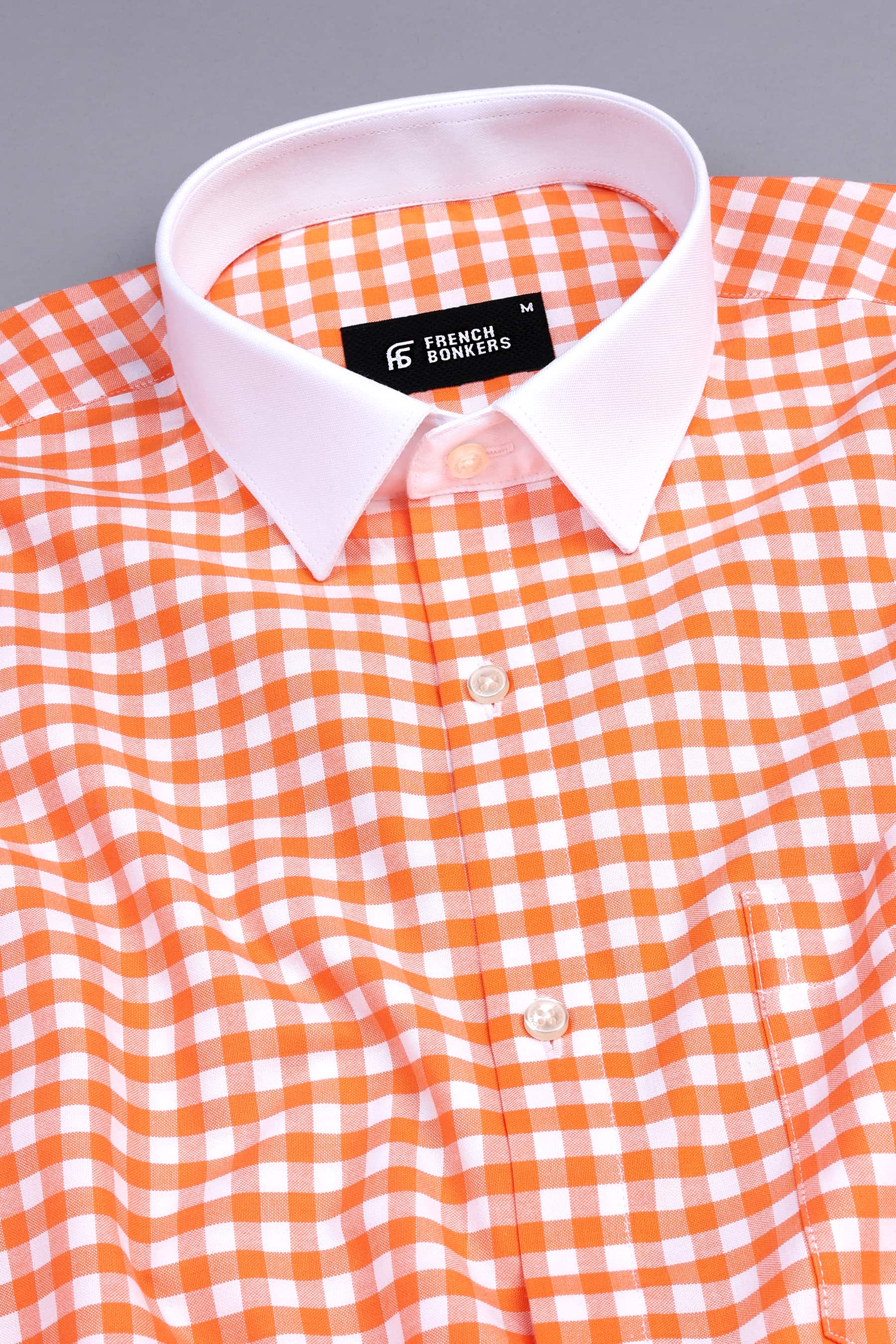 Pumpkin orange with white oxford gingham check shirt