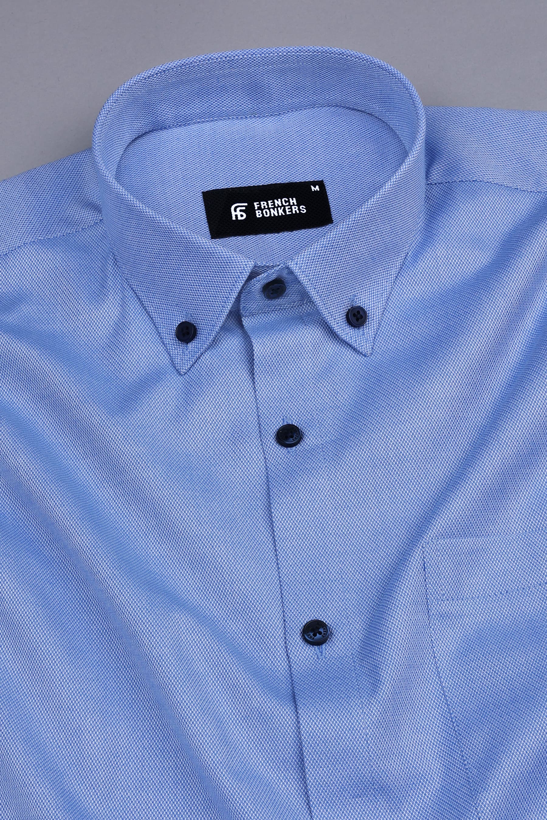 Azure blue dobby texture cotton shirt