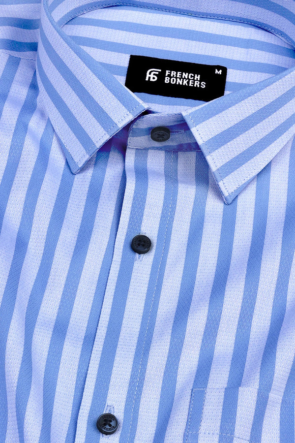Light and dark cloud blue  jacquard awaning stripe cotton shirt
