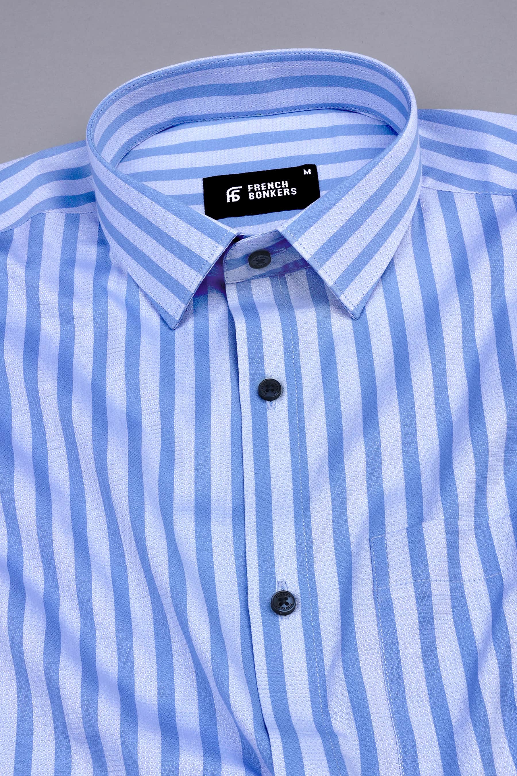 Light and dark cloud blue  jacquard awaning stripe cotton shirt