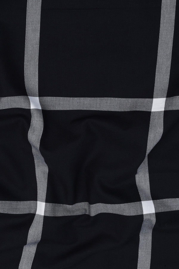 Navy blue with steel grey dobby texture large plaid check shirt