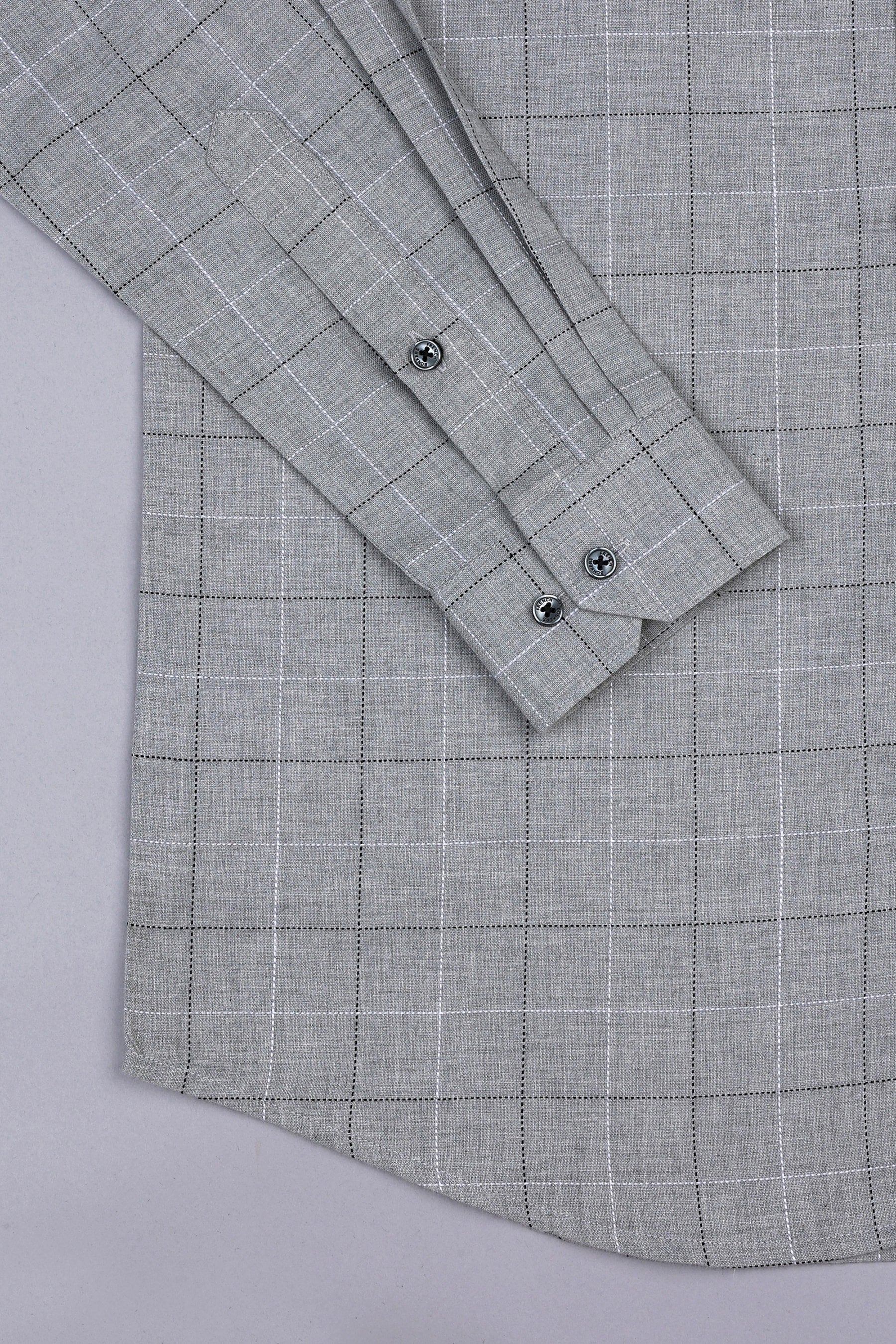 Cement grey with black and white argyle check shirt