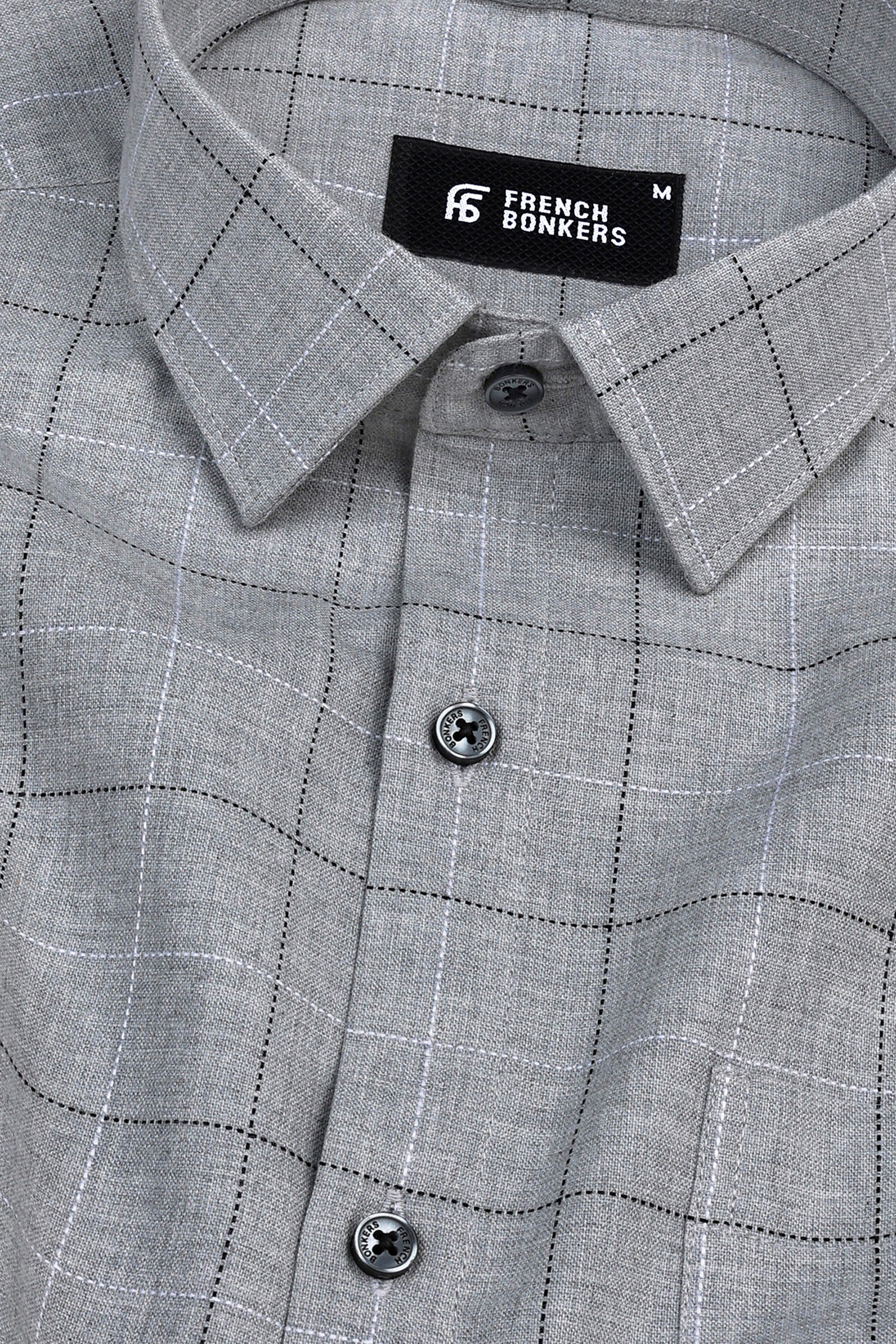 Cement grey with black and white argyle check shirt