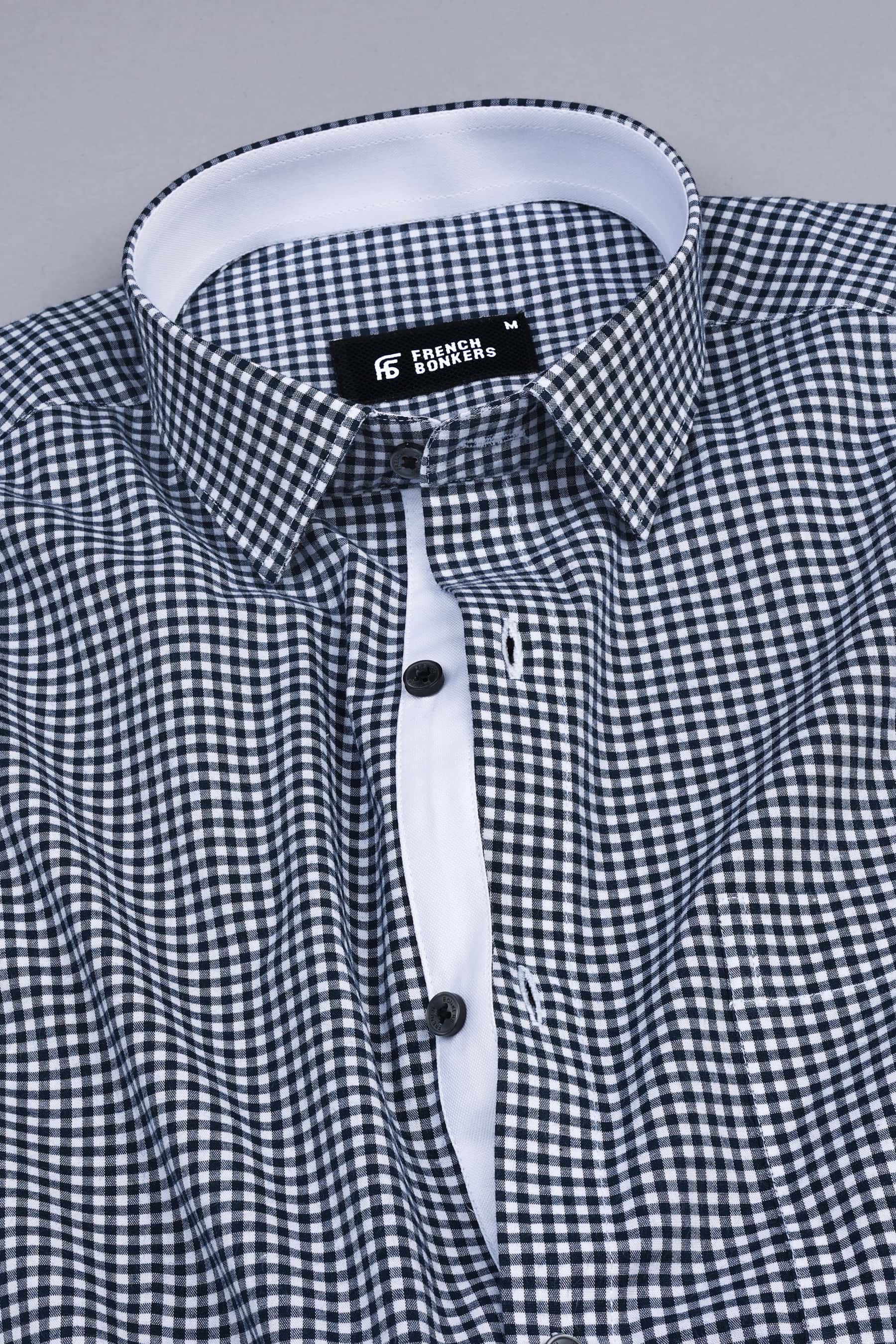 Passport blue with white mini check cotton shirt