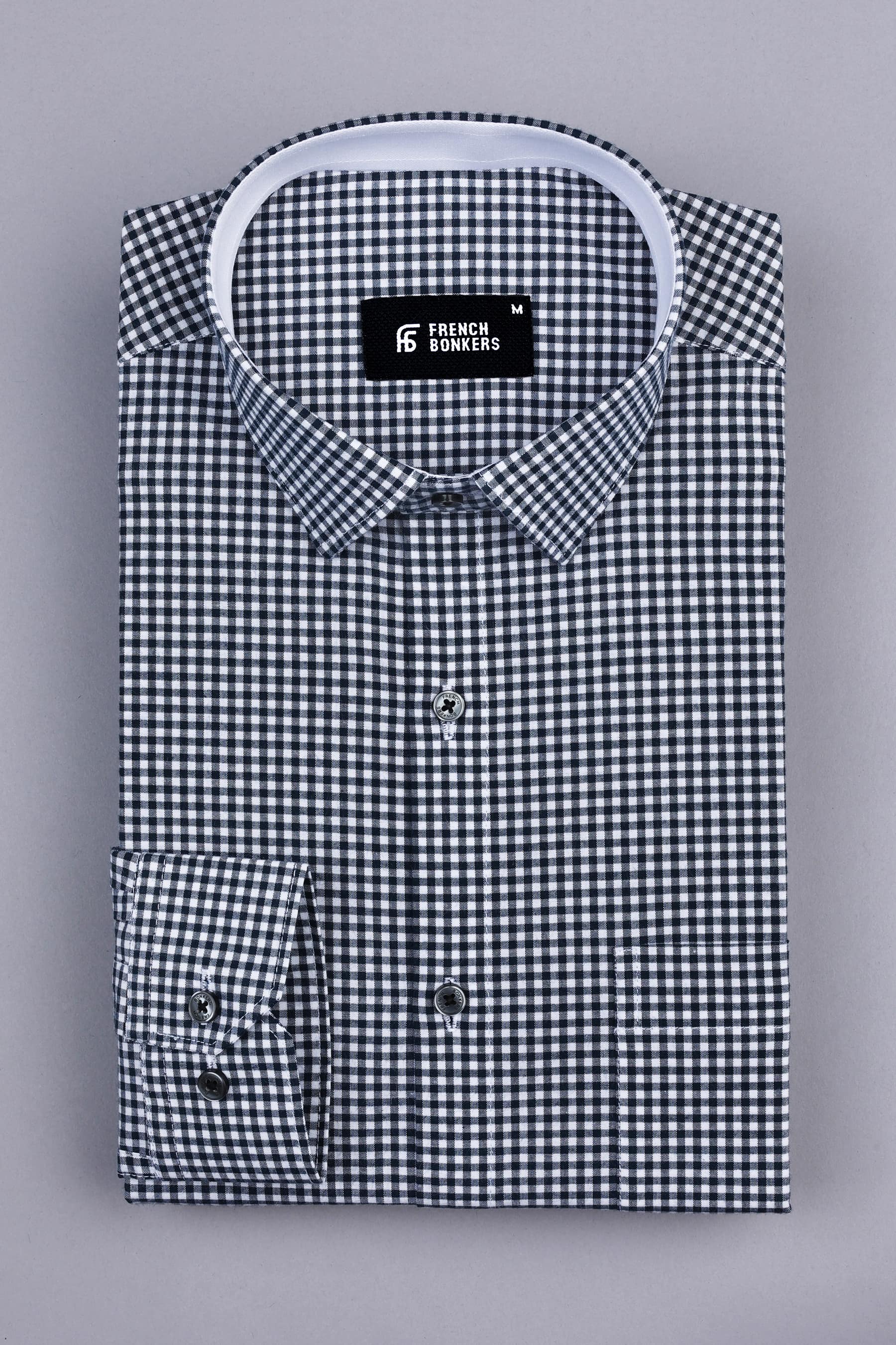 Passport blue with white mini check cotton shirt