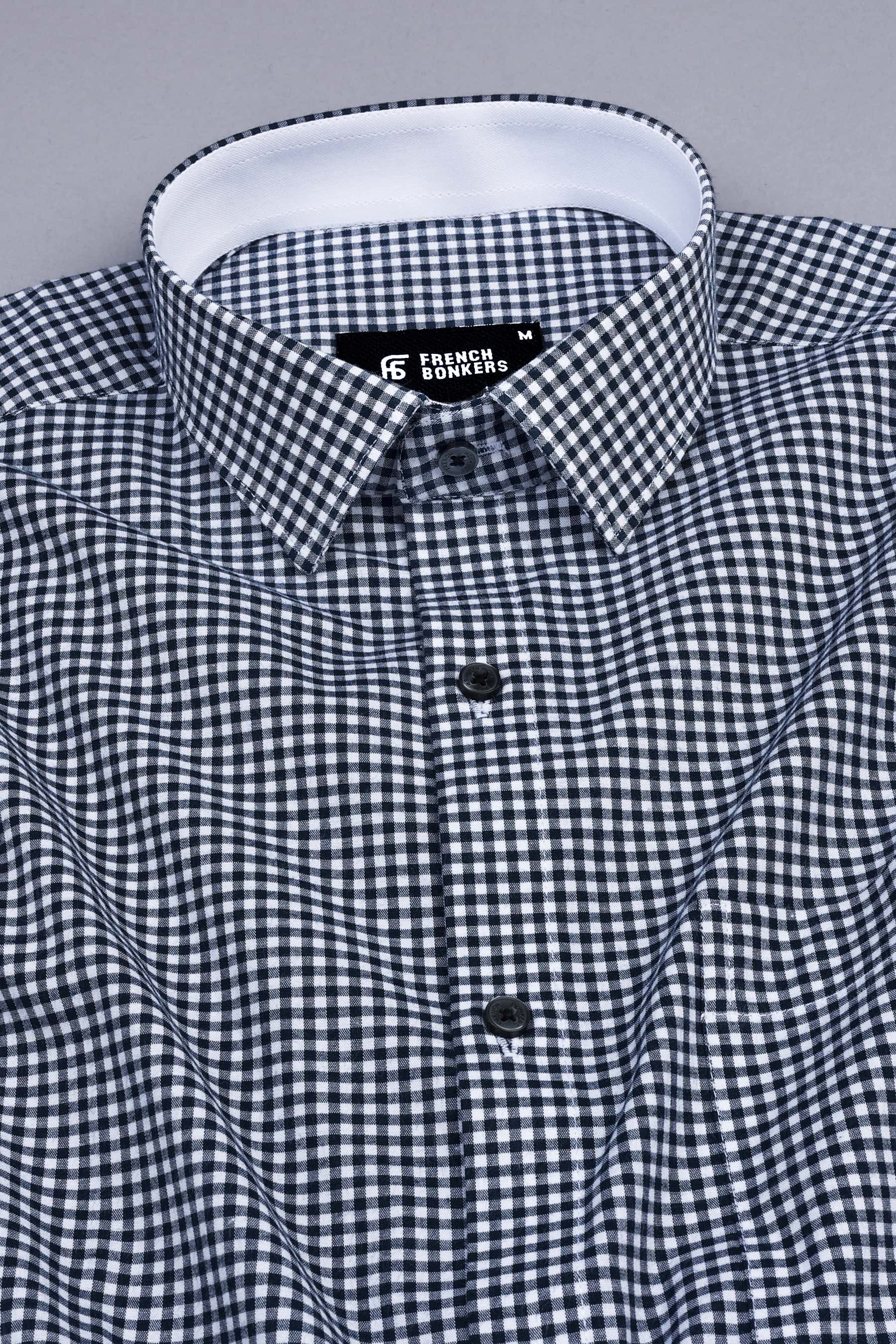 Passport blue with white mini check cotton shirt