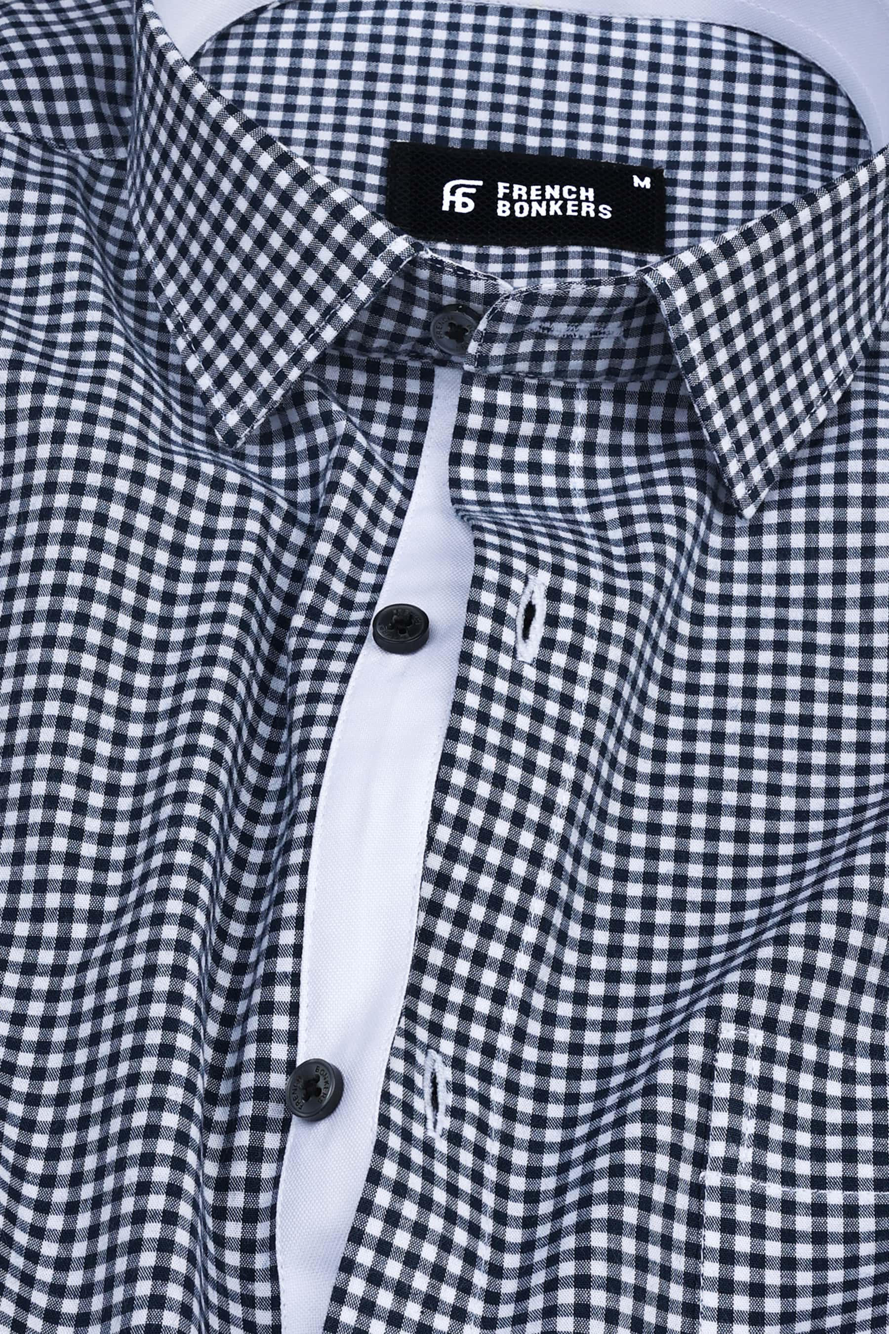 Passport blue with white mini check cotton shirt