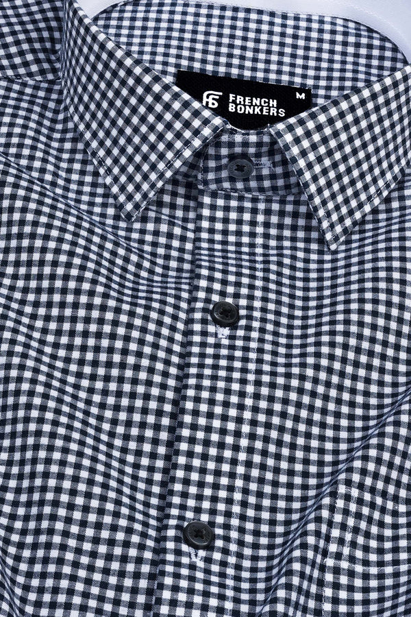 Passport blue with white mini check cotton shirt